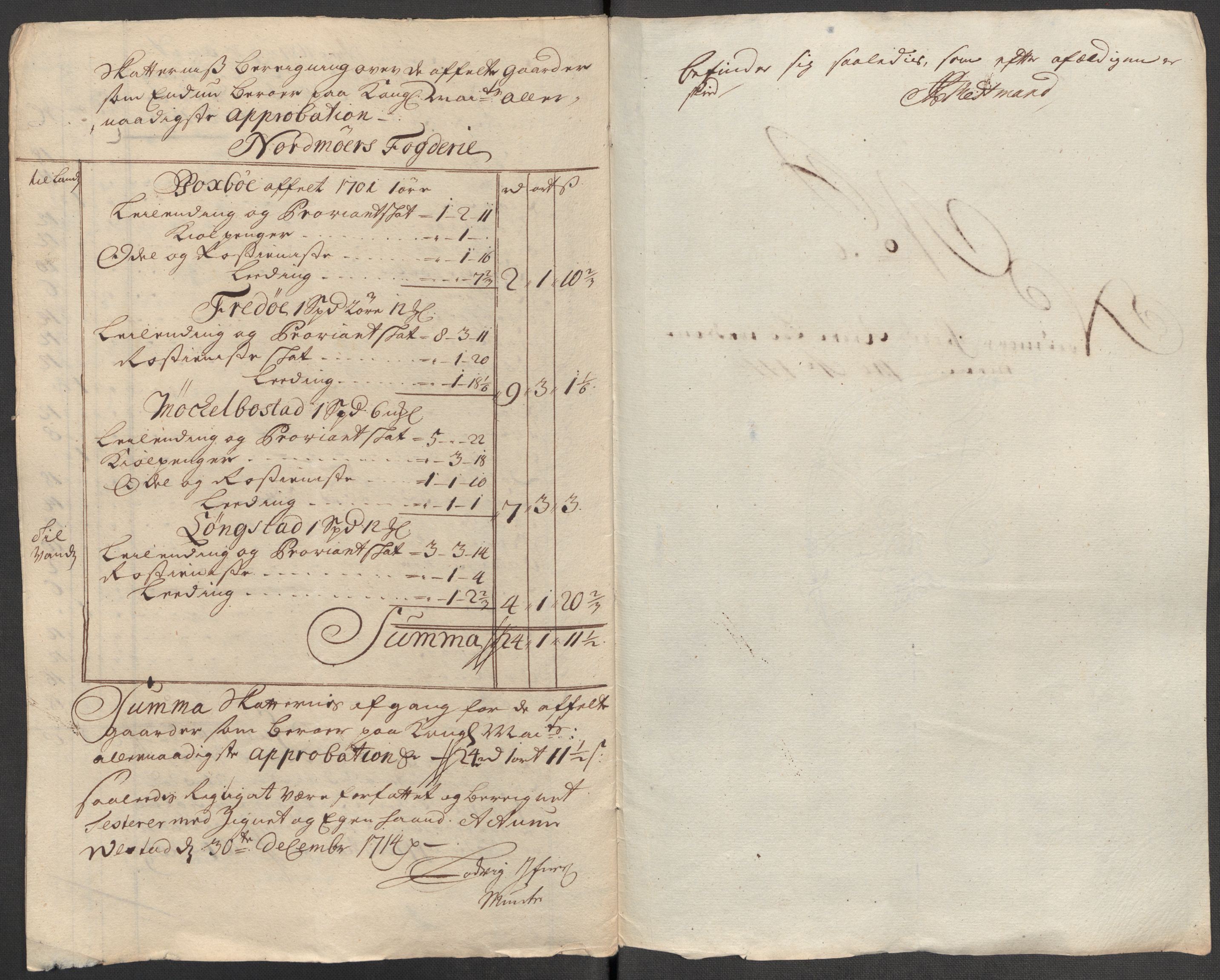 Rentekammeret inntil 1814, Reviderte regnskaper, Fogderegnskap, RA/EA-4092/R56/L3748: Fogderegnskap Nordmøre, 1714-1715, p. 199