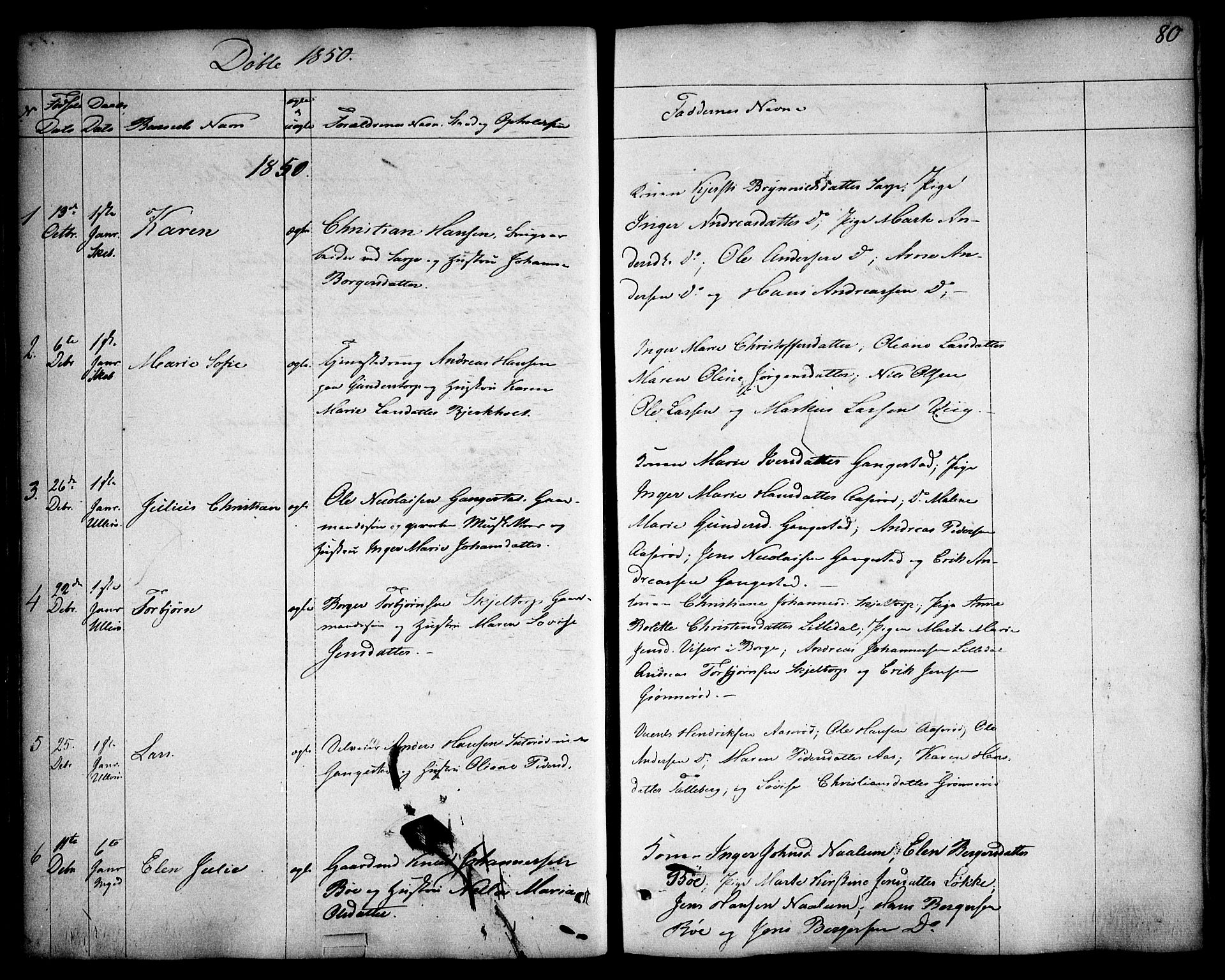Skjeberg prestekontor Kirkebøker, SAO/A-10923/F/Fa/L0006: Parish register (official) no. I 6, 1846-1858, p. 80