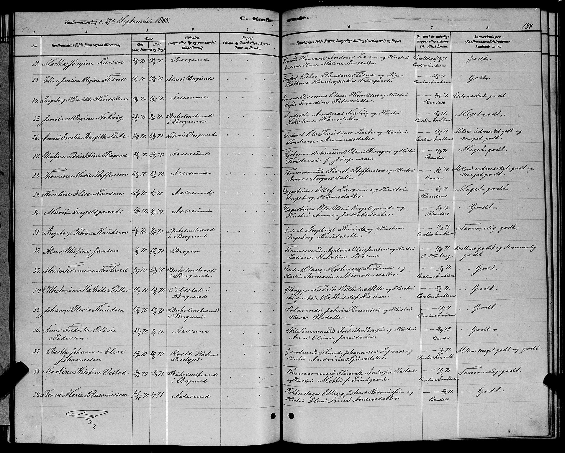 Ministerialprotokoller, klokkerbøker og fødselsregistre - Møre og Romsdal, SAT/A-1454/529/L0466: Parish register (copy) no. 529C03, 1878-1888, p. 188