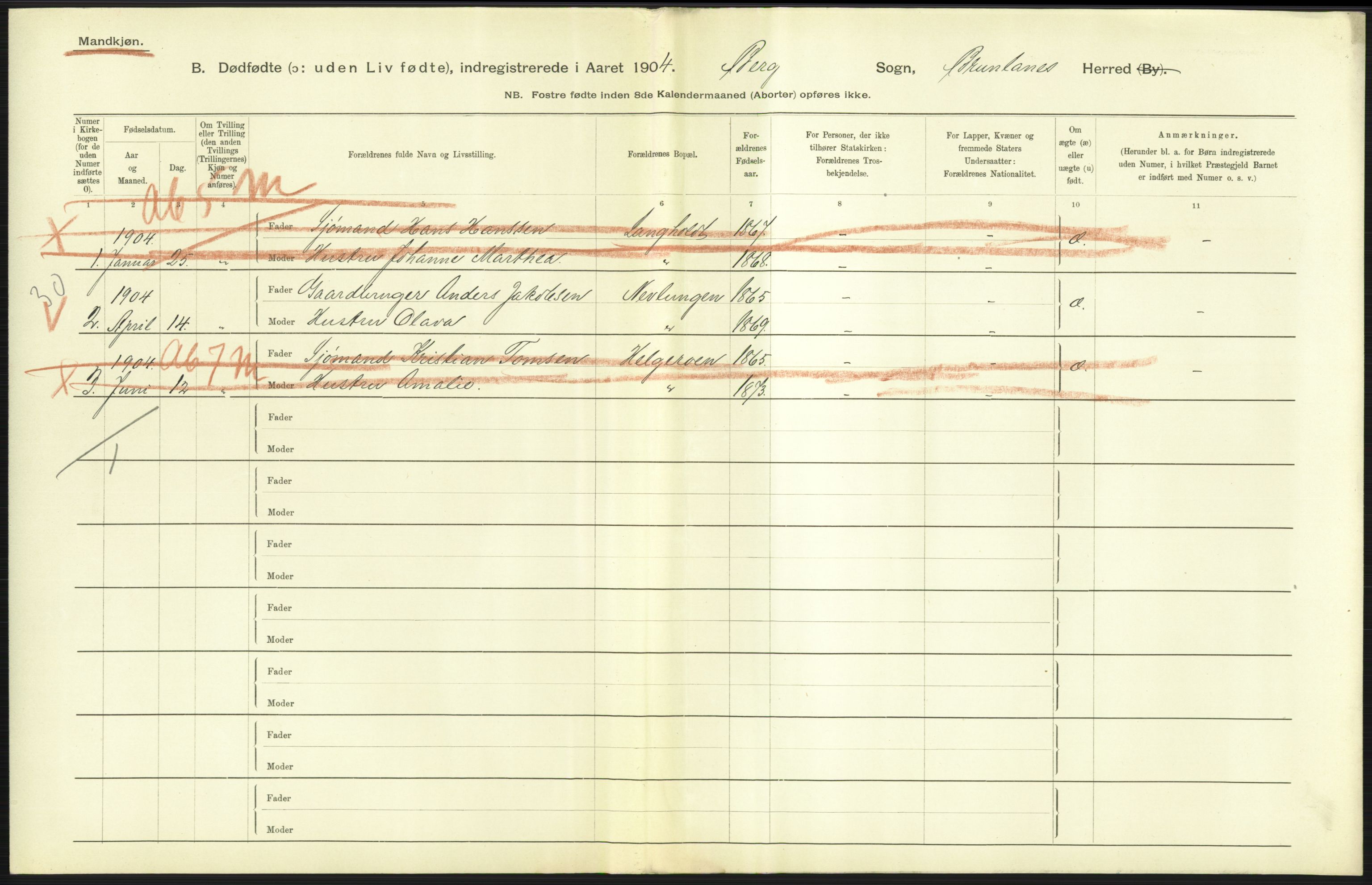 Statistisk sentralbyrå, Sosiodemografiske emner, Befolkning, RA/S-2228/D/Df/Dfa/Dfab/L0025: Smålenenes amt - Stavanger amt: Dødfødte. Bygder., 1904, p. 331