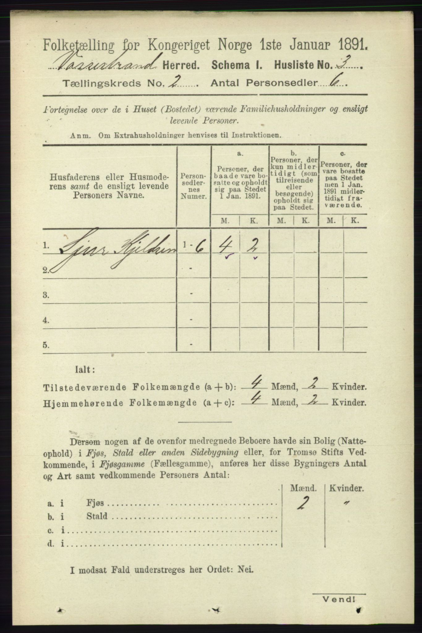 RA, 1891 census for 1236 Vossestrand, 1891, p. 644