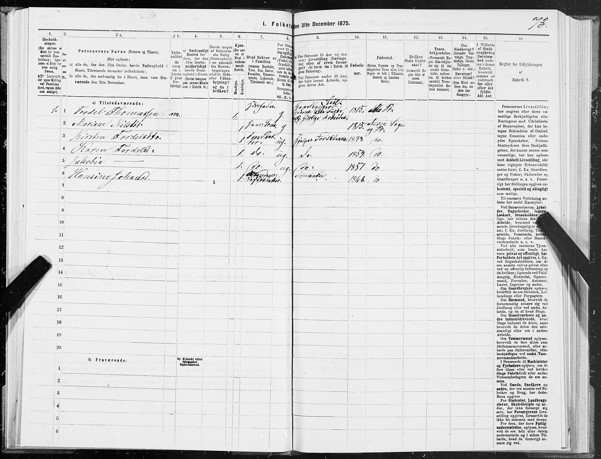 SAT, 1875 census for 1828P Nesna, 1875, p. 1073