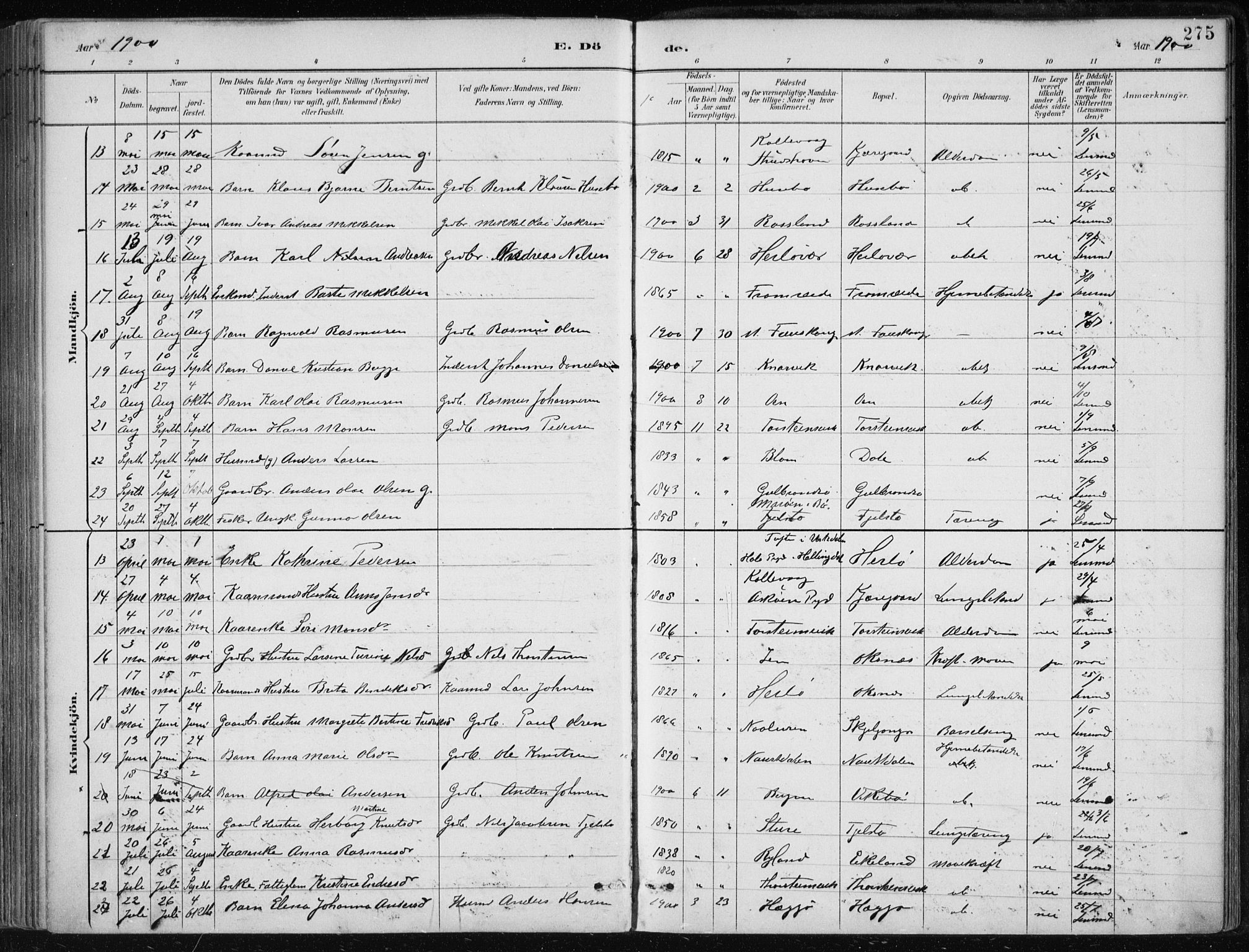 Herdla Sokneprestembete, SAB/A-75701/H/Haa: Parish register (official) no. A 4, 1891-1905, p. 275