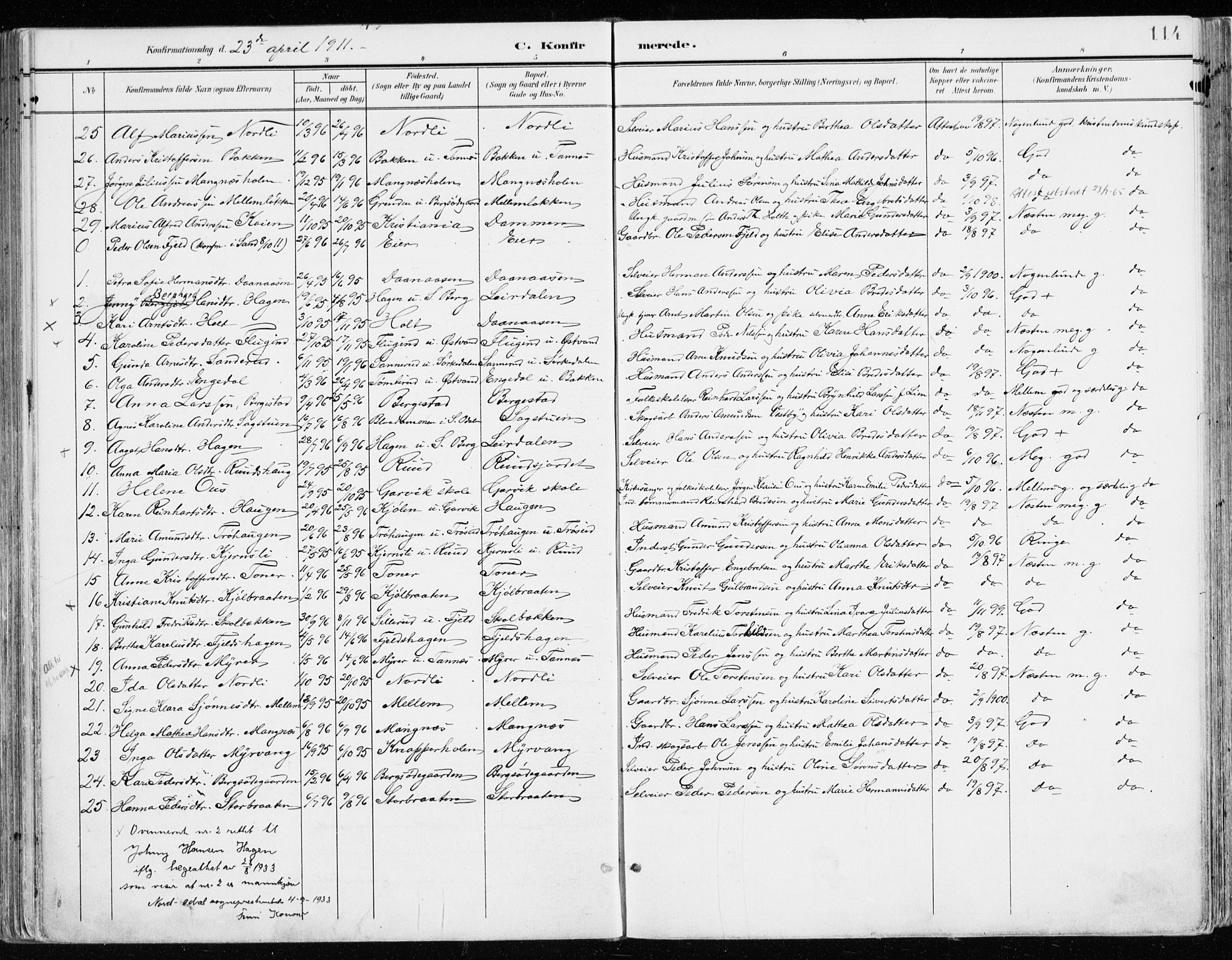 Nord-Odal prestekontor, AV/SAH-PREST-032/H/Ha/Haa/L0009: Parish register (official) no. 9, 1902-1926, p. 114