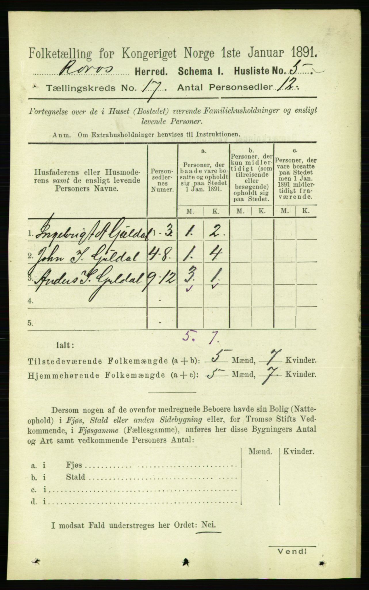 RA, 1891 census for 1640 Røros, 1891, p. 4253