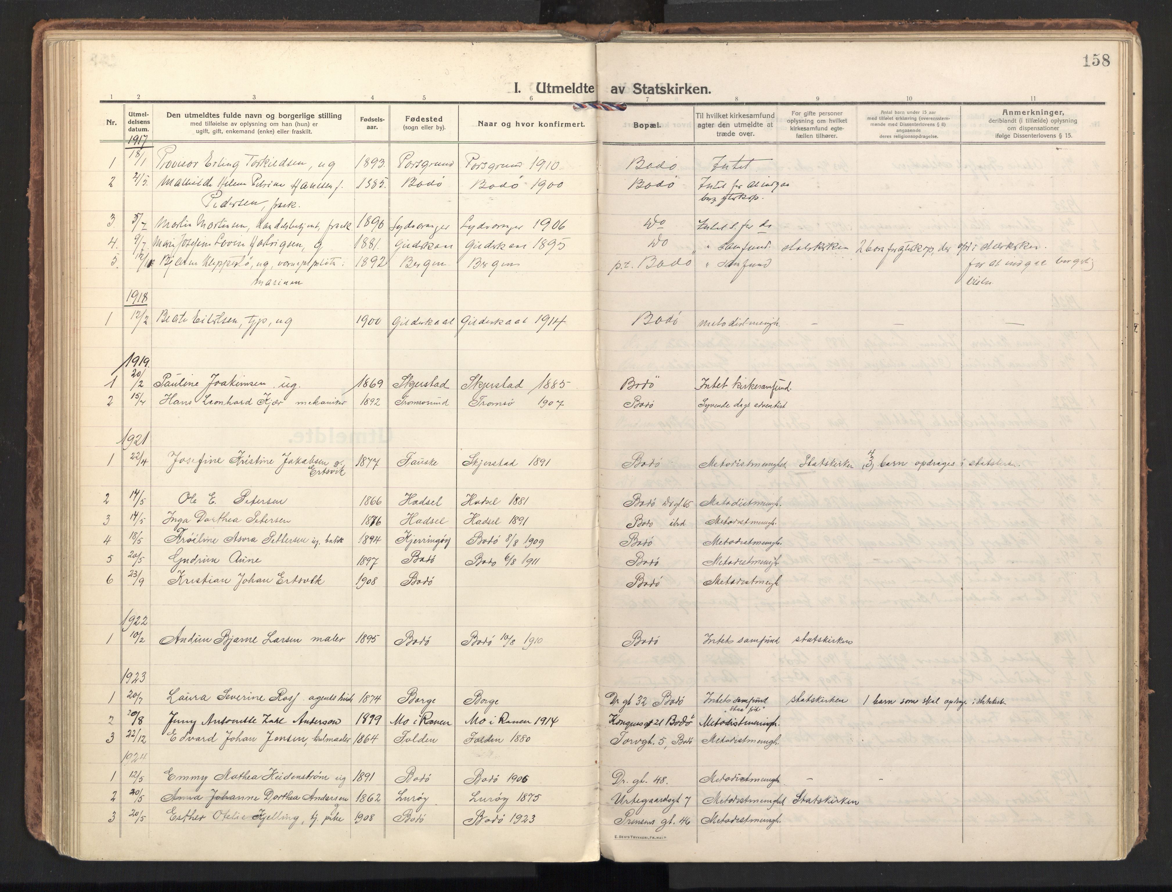 Ministerialprotokoller, klokkerbøker og fødselsregistre - Nordland, AV/SAT-A-1459/801/L0018: Parish register (official) no. 801A18, 1916-1930, p. 158