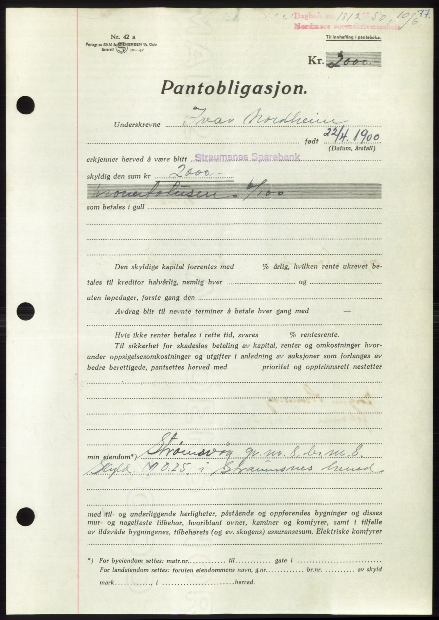 Nordmøre sorenskriveri, AV/SAT-A-4132/1/2/2Ca: Mortgage book no. B105, 1950-1950, Diary no: : 1812/1950