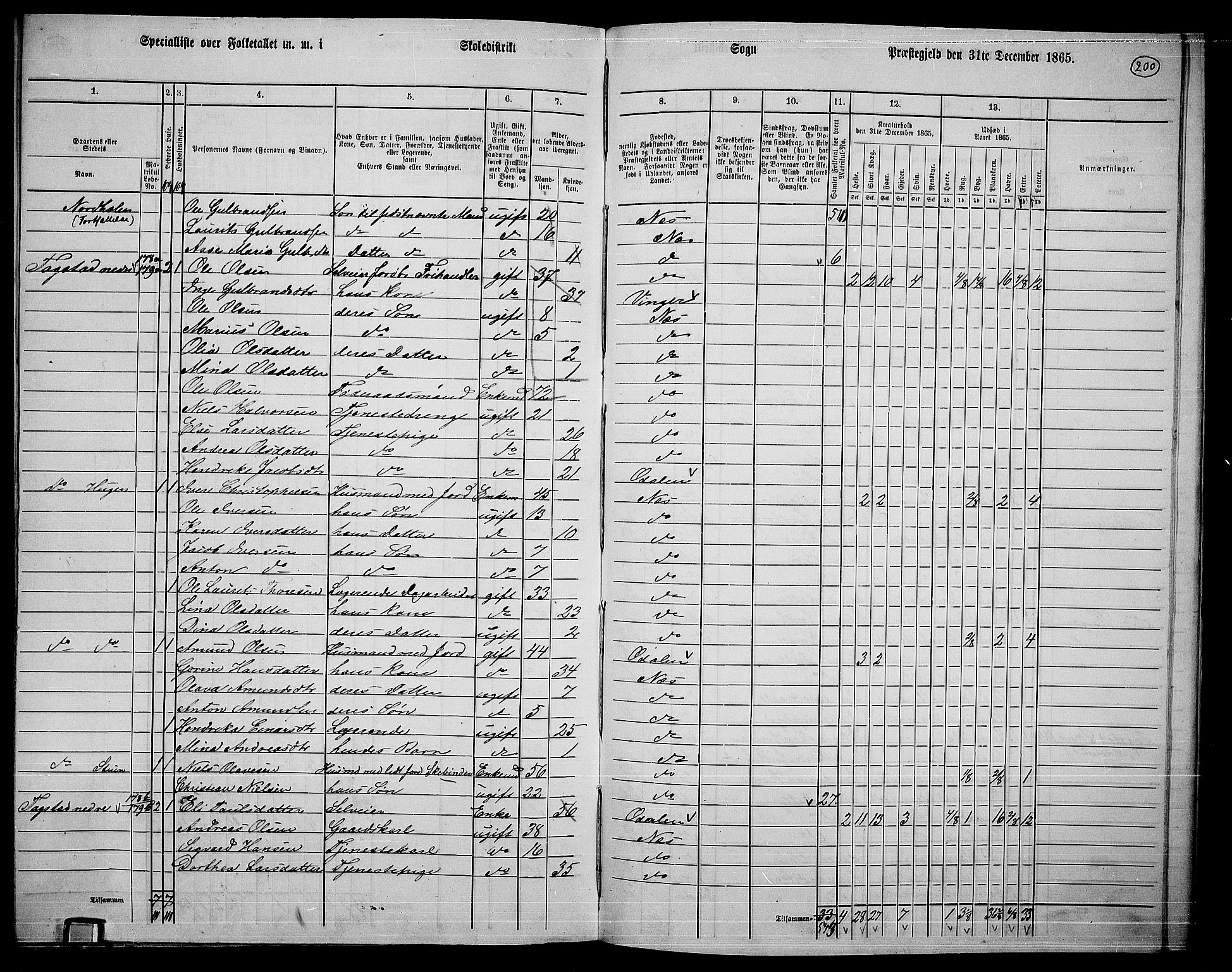 RA, 1865 census for Nes, 1865, p. 183