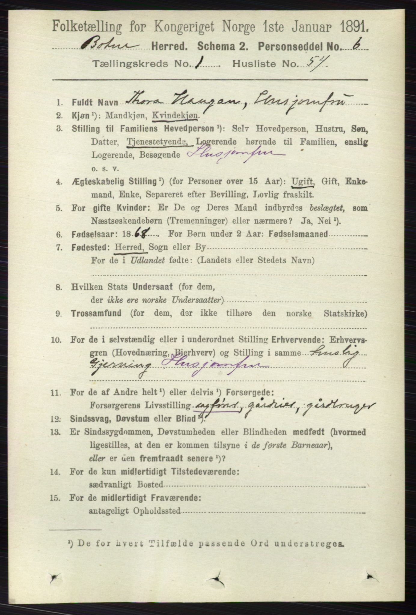 RA, 1891 census for 0715 Botne, 1891, p. 466