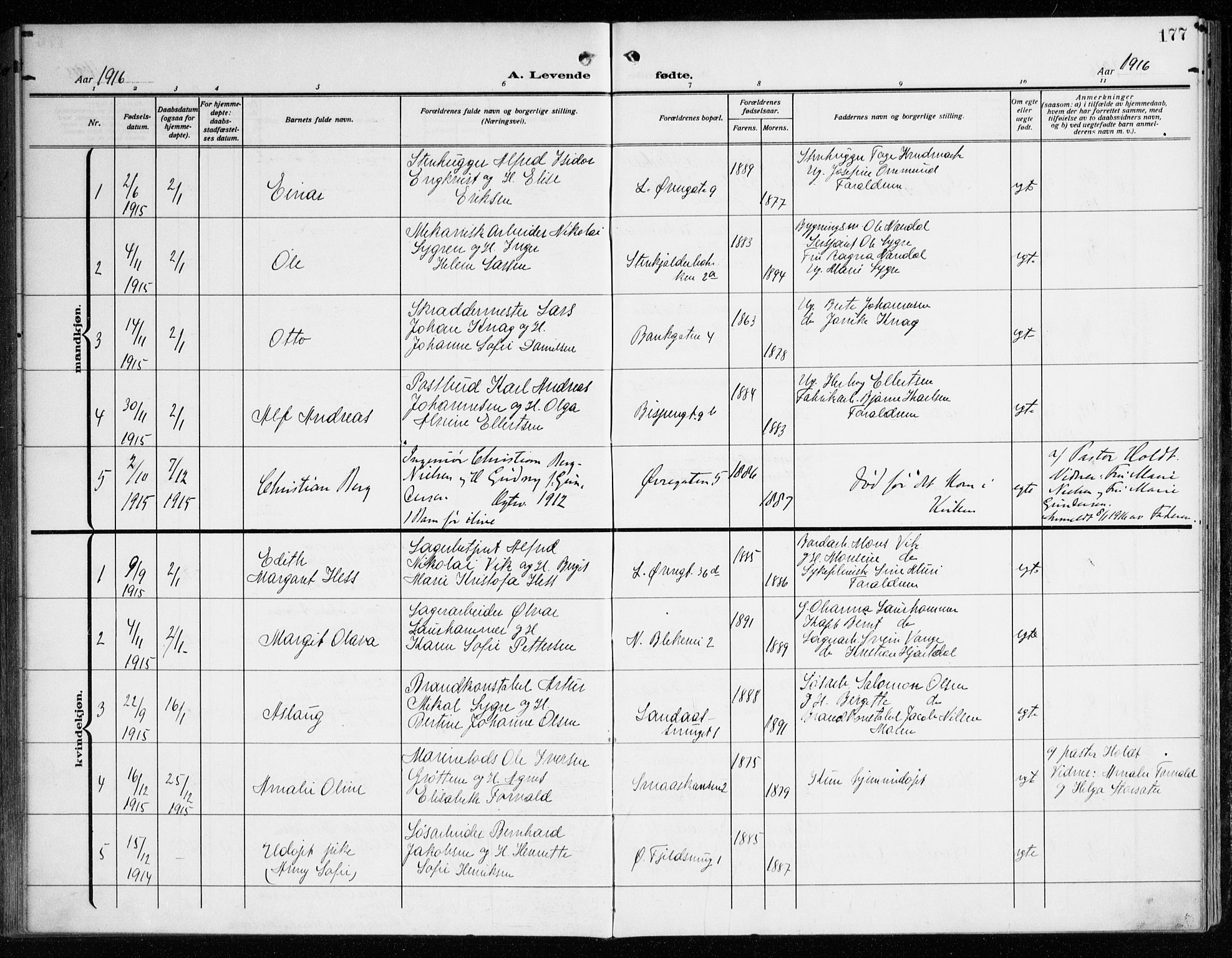 Korskirken sokneprestembete, SAB/A-76101/H/Haa: Parish register (official) no. B 10, 1909-1923, p. 177