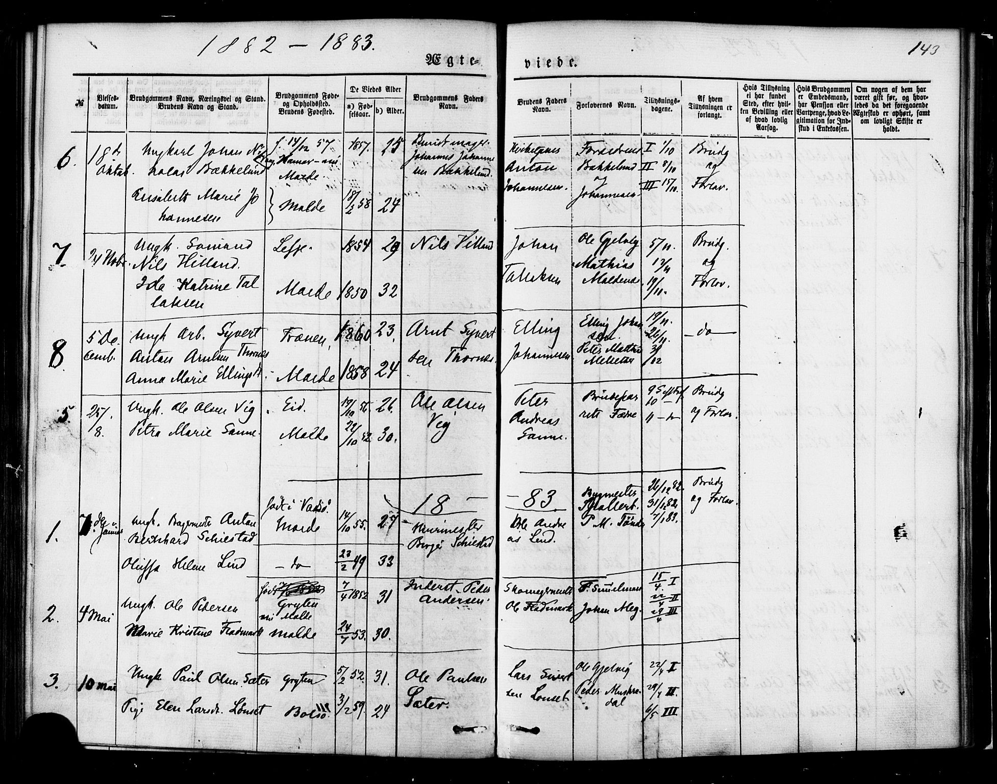 Ministerialprotokoller, klokkerbøker og fødselsregistre - Møre og Romsdal, AV/SAT-A-1454/558/L0691: Parish register (official) no. 558A05, 1873-1886, p. 143