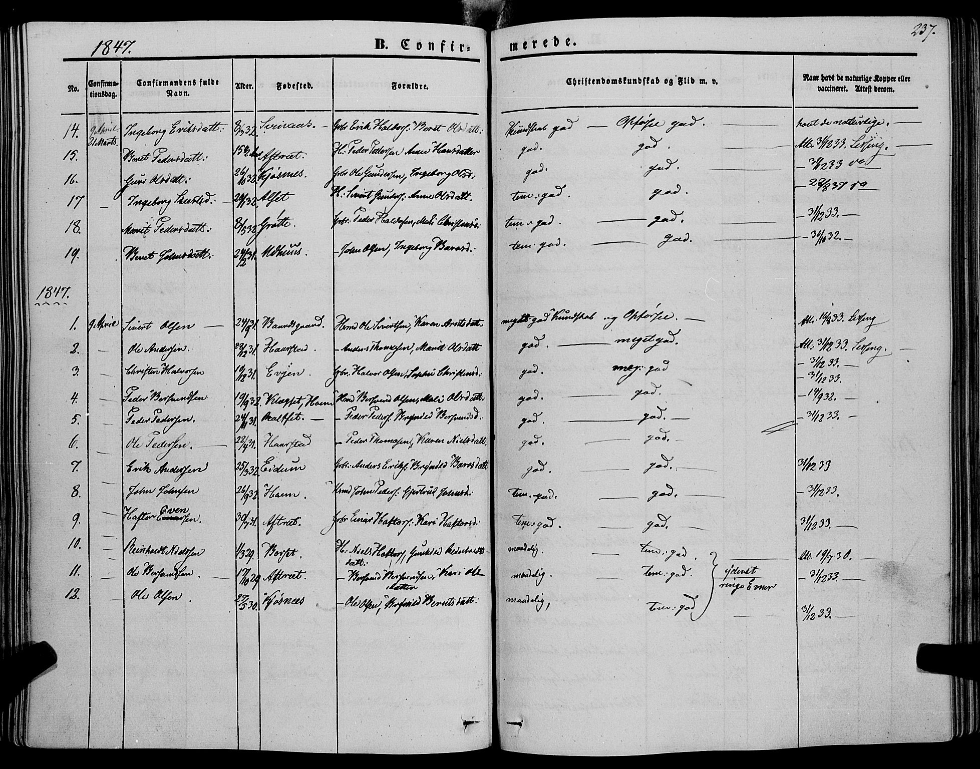 Ministerialprotokoller, klokkerbøker og fødselsregistre - Sør-Trøndelag, AV/SAT-A-1456/695/L1145: Parish register (official) no. 695A06 /1, 1843-1859, p. 237