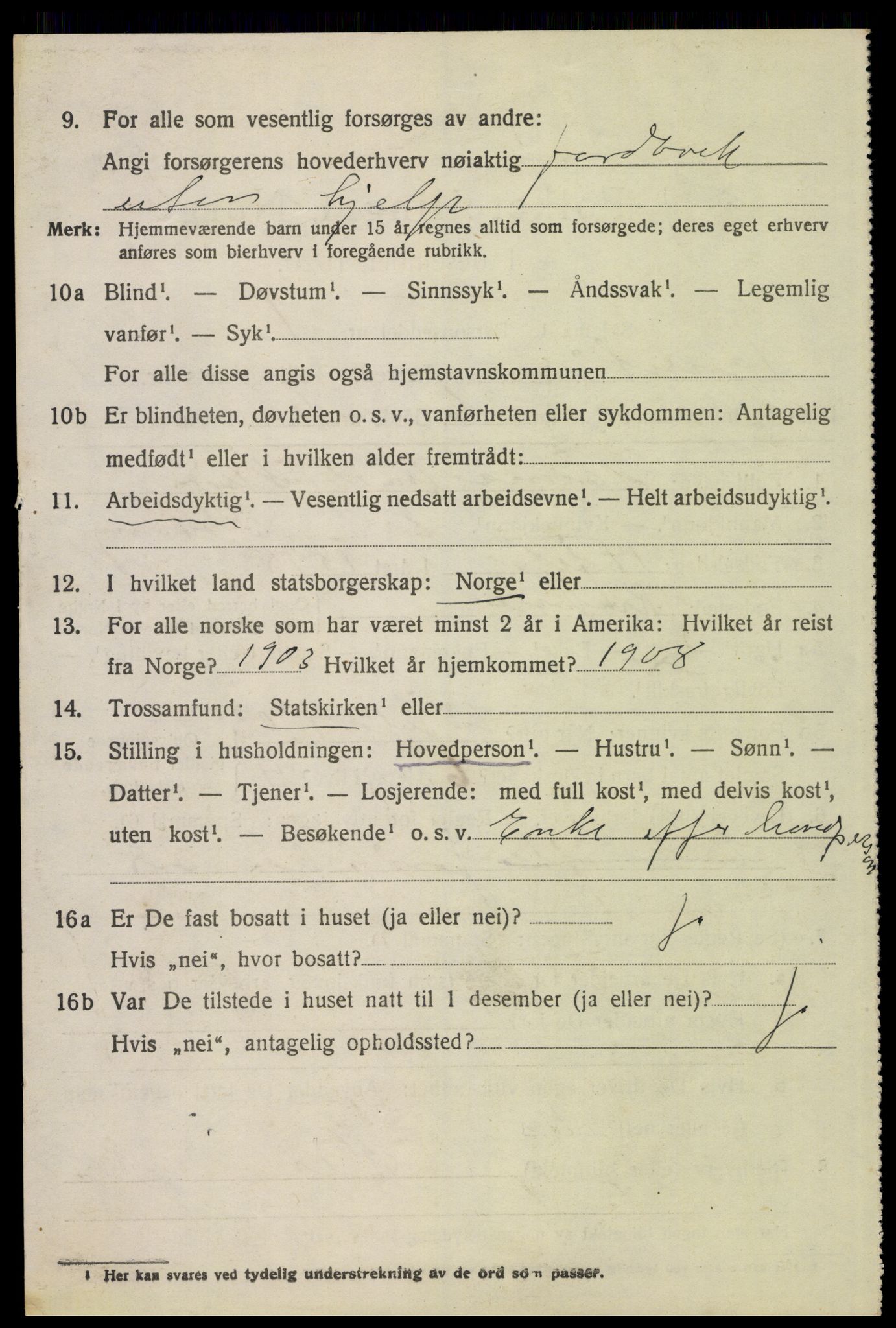 SAH, 1920 census for Tynset, 1920, p. 9207