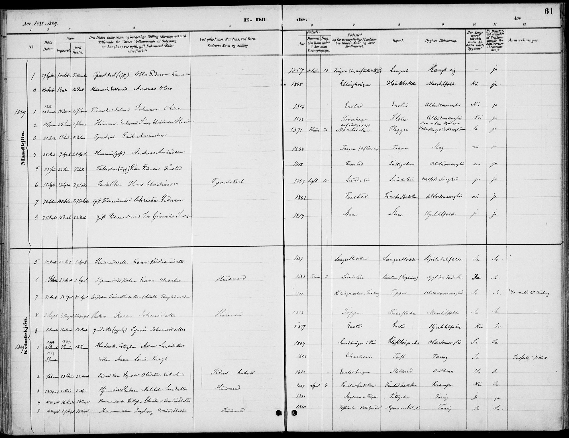 Østre Gausdal prestekontor, SAH/PREST-092/H/Ha/Haa/L0003: Parish register (official) no. 3, 1887-1901, p. 61