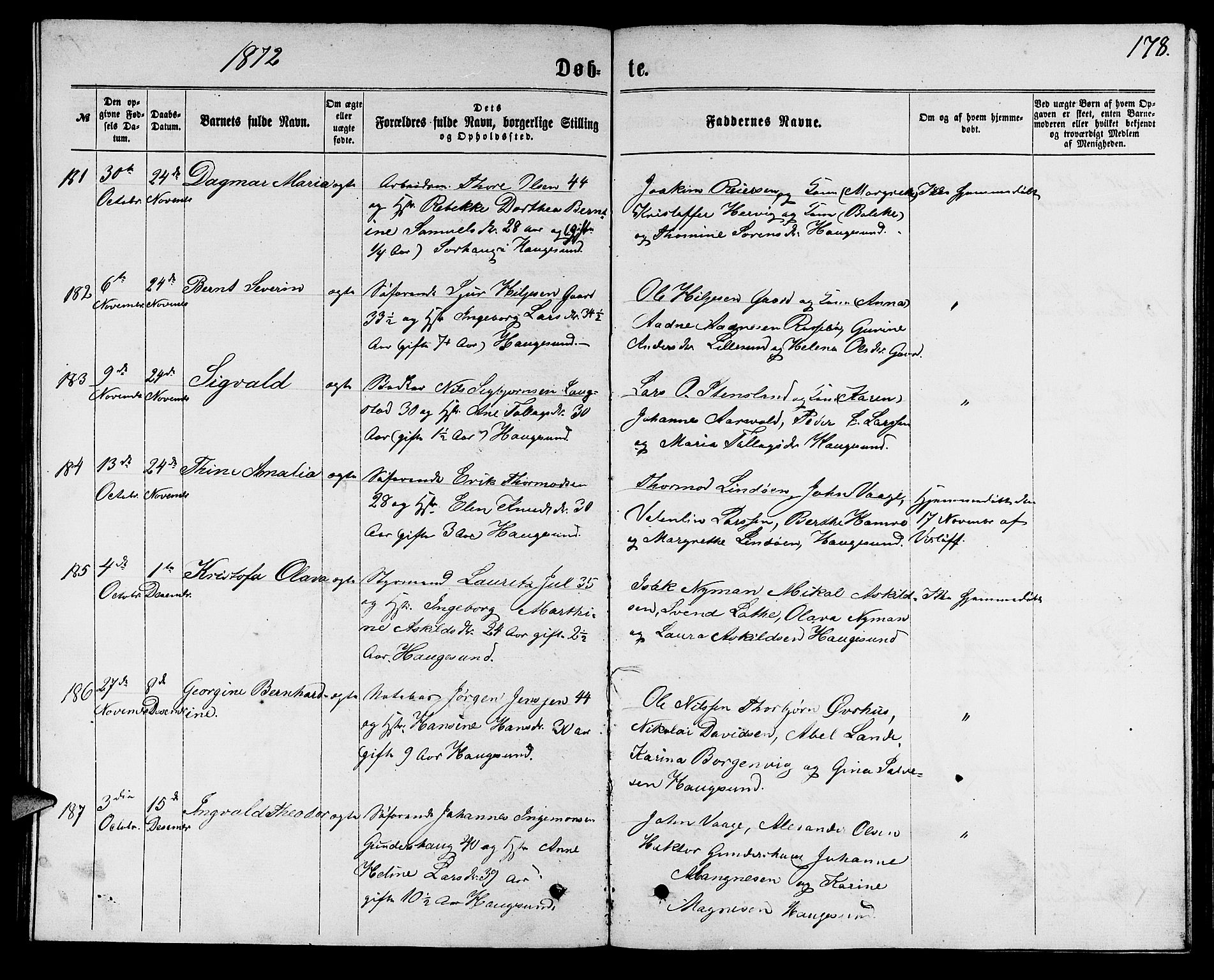 Torvastad sokneprestkontor, AV/SAST-A -101857/H/Ha/Hab/L0007: Parish register (copy) no. B 7, 1866-1873, p. 178