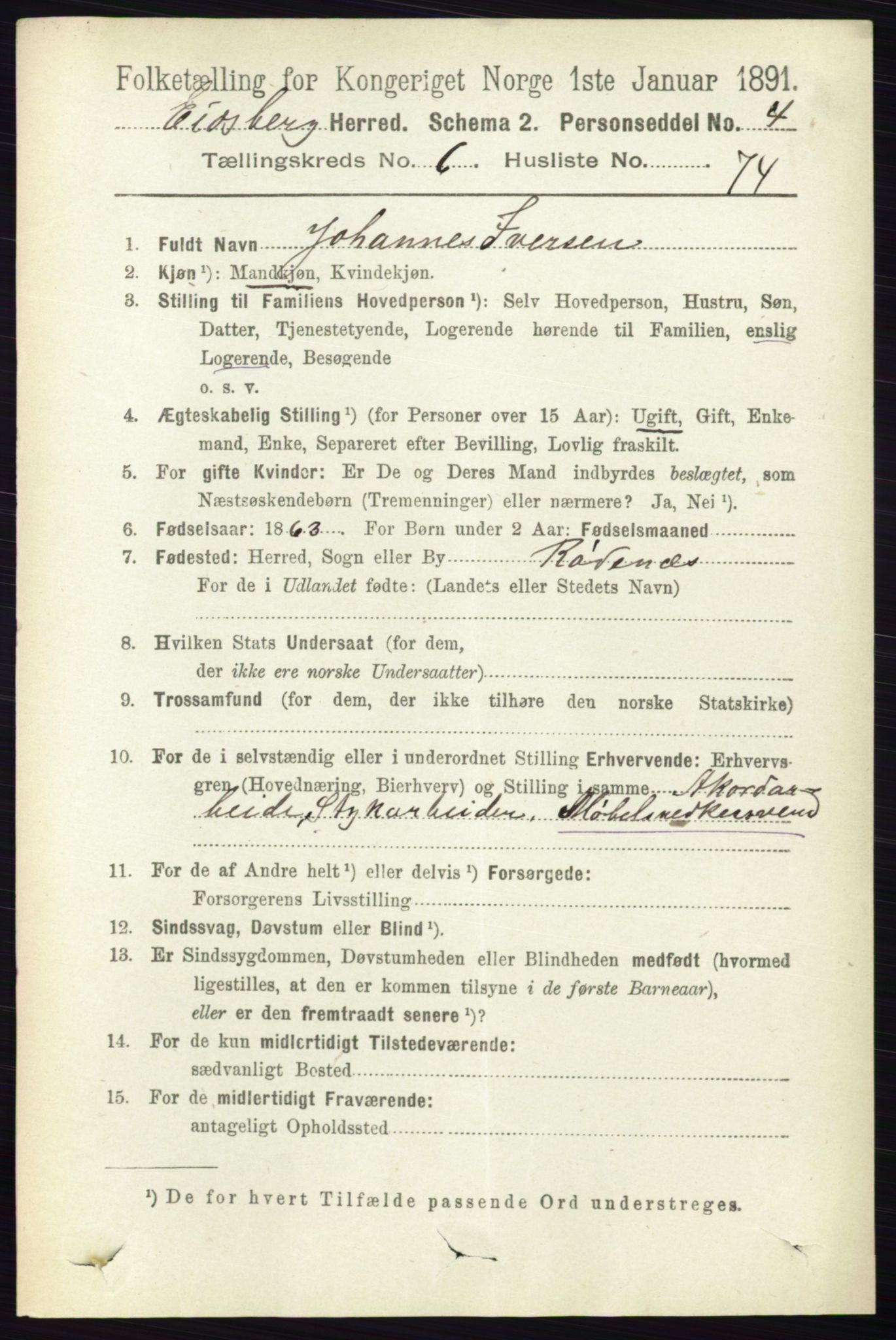 RA, 1891 census for 0125 Eidsberg, 1891, p. 4000