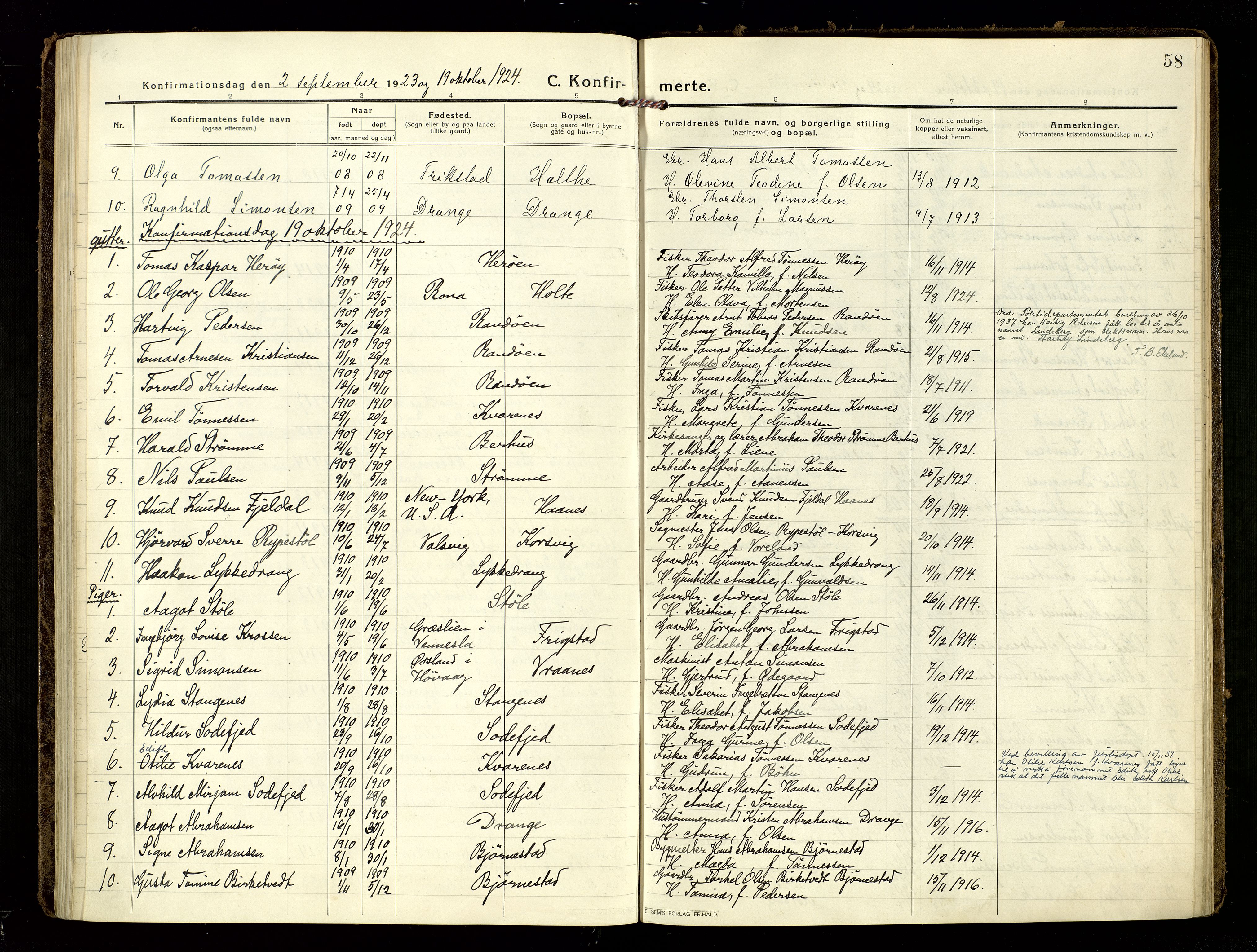 Oddernes sokneprestkontor, AV/SAK-1111-0033/F/Fa/Fab/L0004: Parish register (official) no. A 4, 1916-1935, p. 58