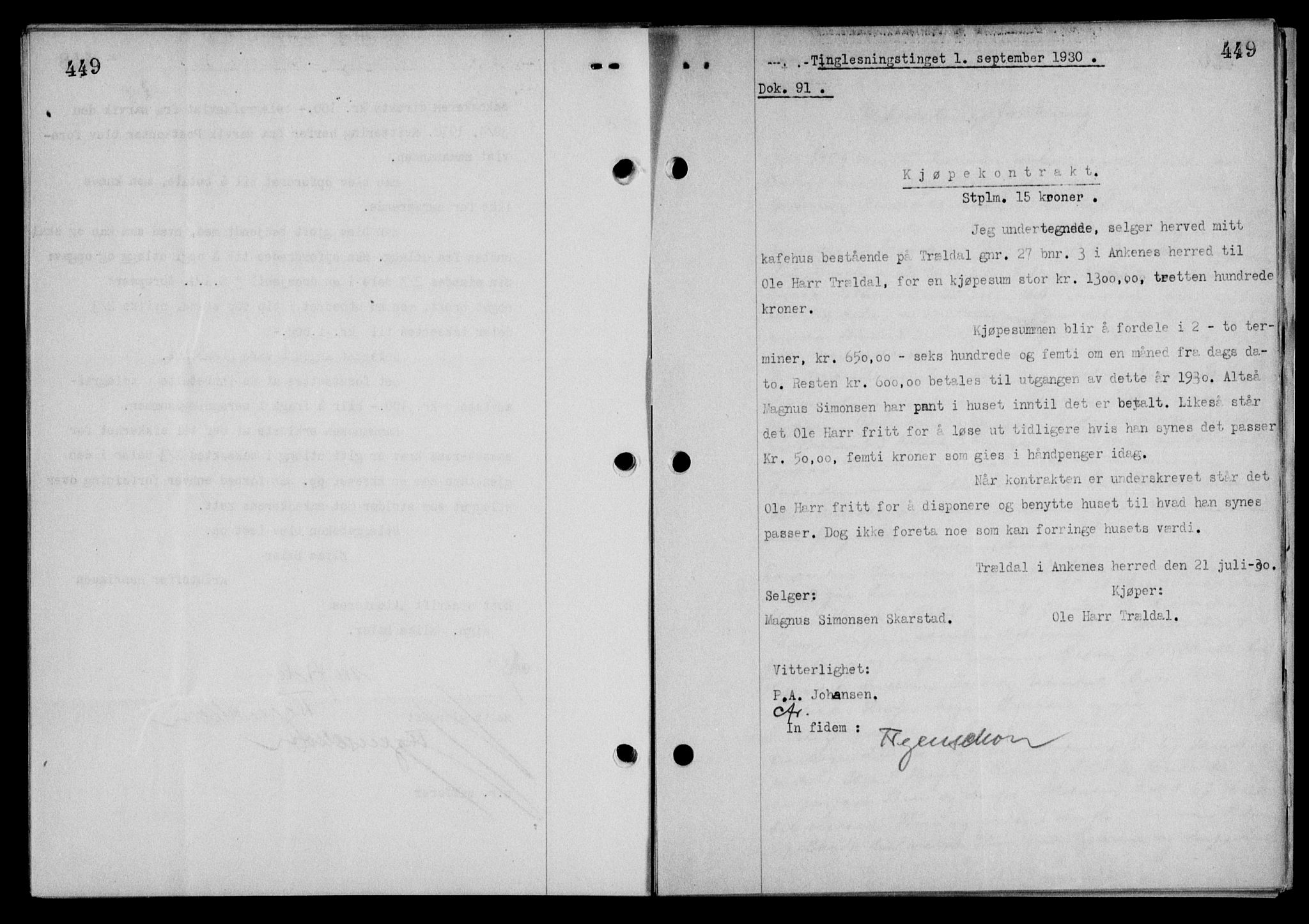 Steigen og Ofoten sorenskriveri, SAT/A-0030/1/2/2C/L0018/0001: Mortgage book no. 20-II og 21, 1930-1931, Deed date: 01.09.1930