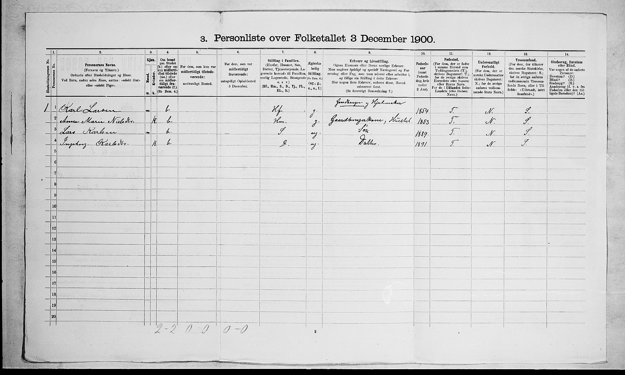 RA, 1900 census for Stokke, 1900, p. 1850