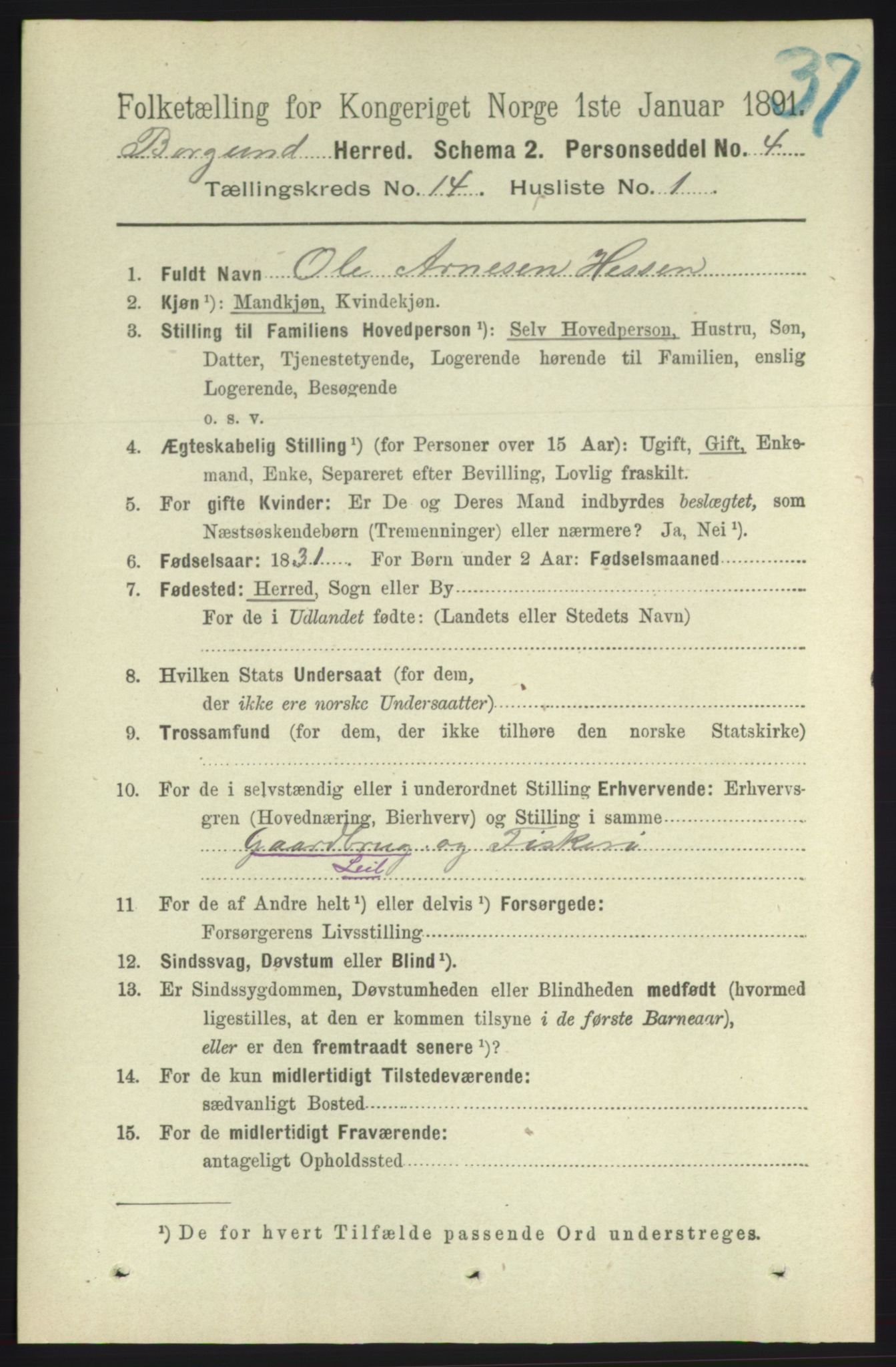 RA, 1891 census for 1531 Borgund, 1891, p. 4081