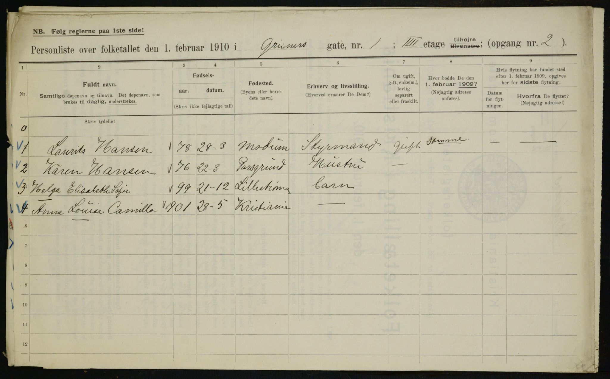 OBA, Municipal Census 1910 for Kristiania, 1910, p. 29358