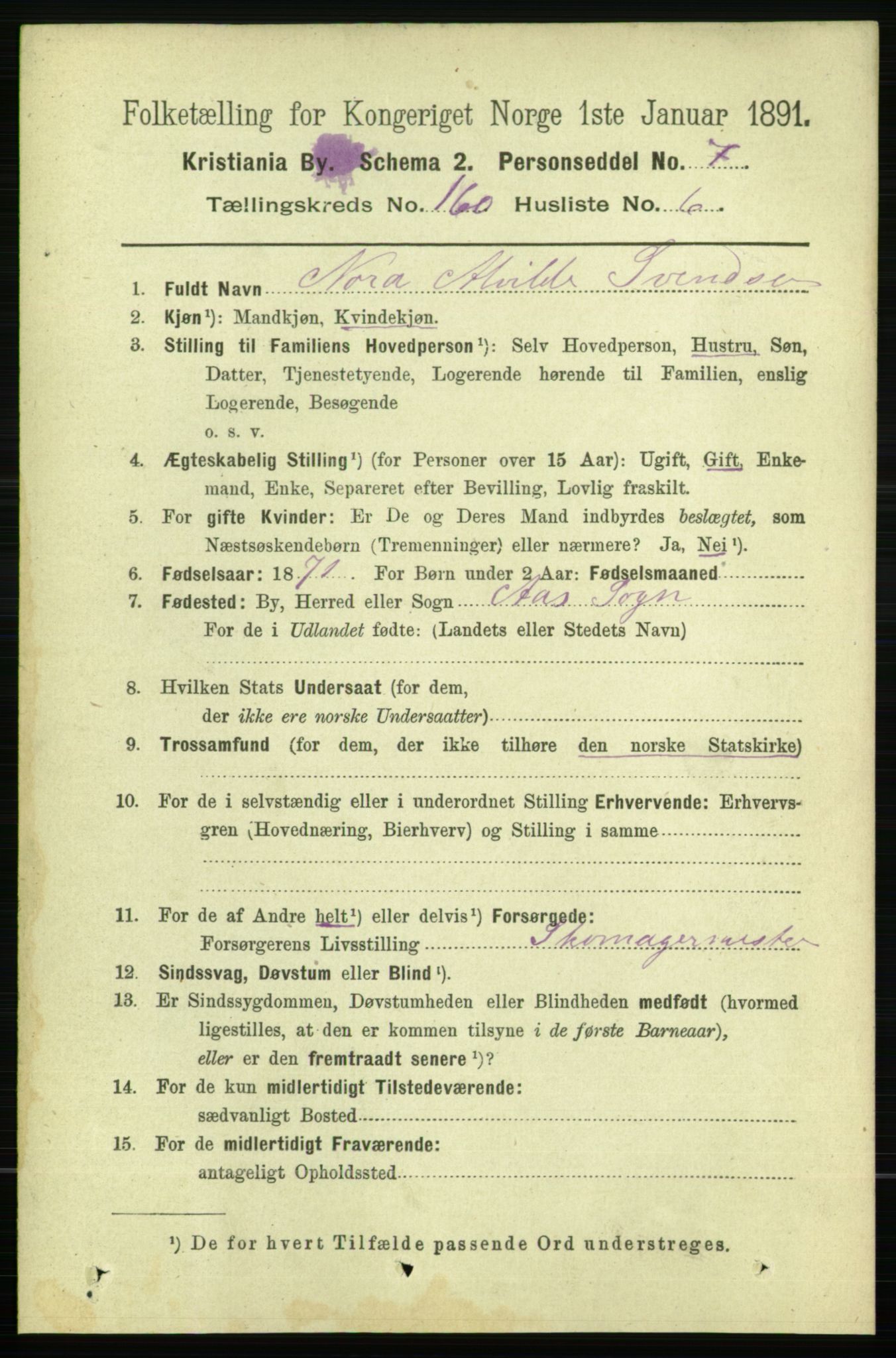 RA, 1891 census for 0301 Kristiania, 1891, p. 90842