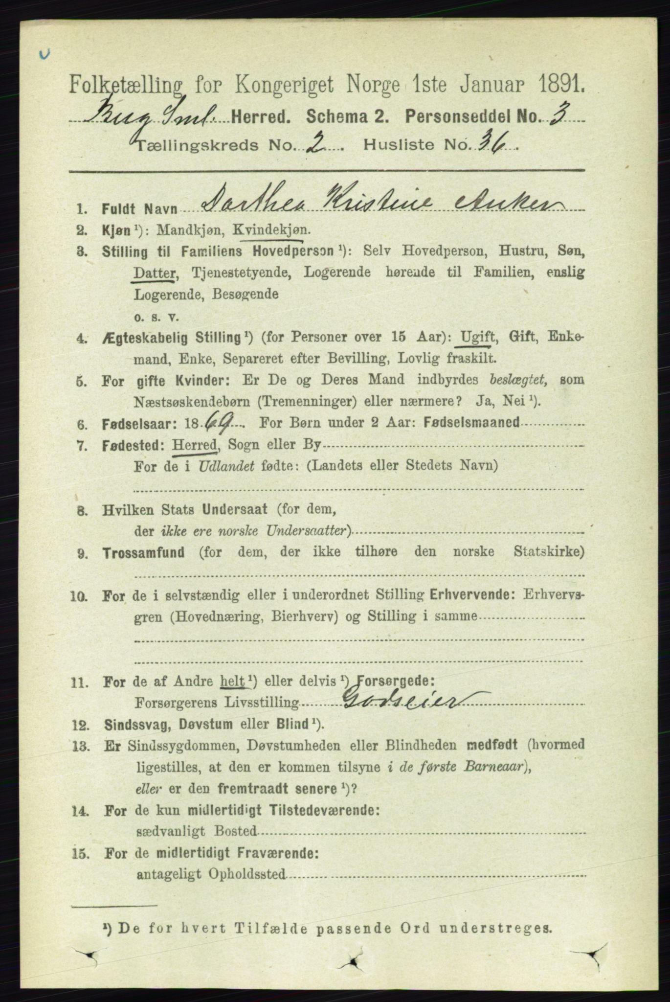 RA, 1891 census for 0116 Berg, 1891, p. 1222