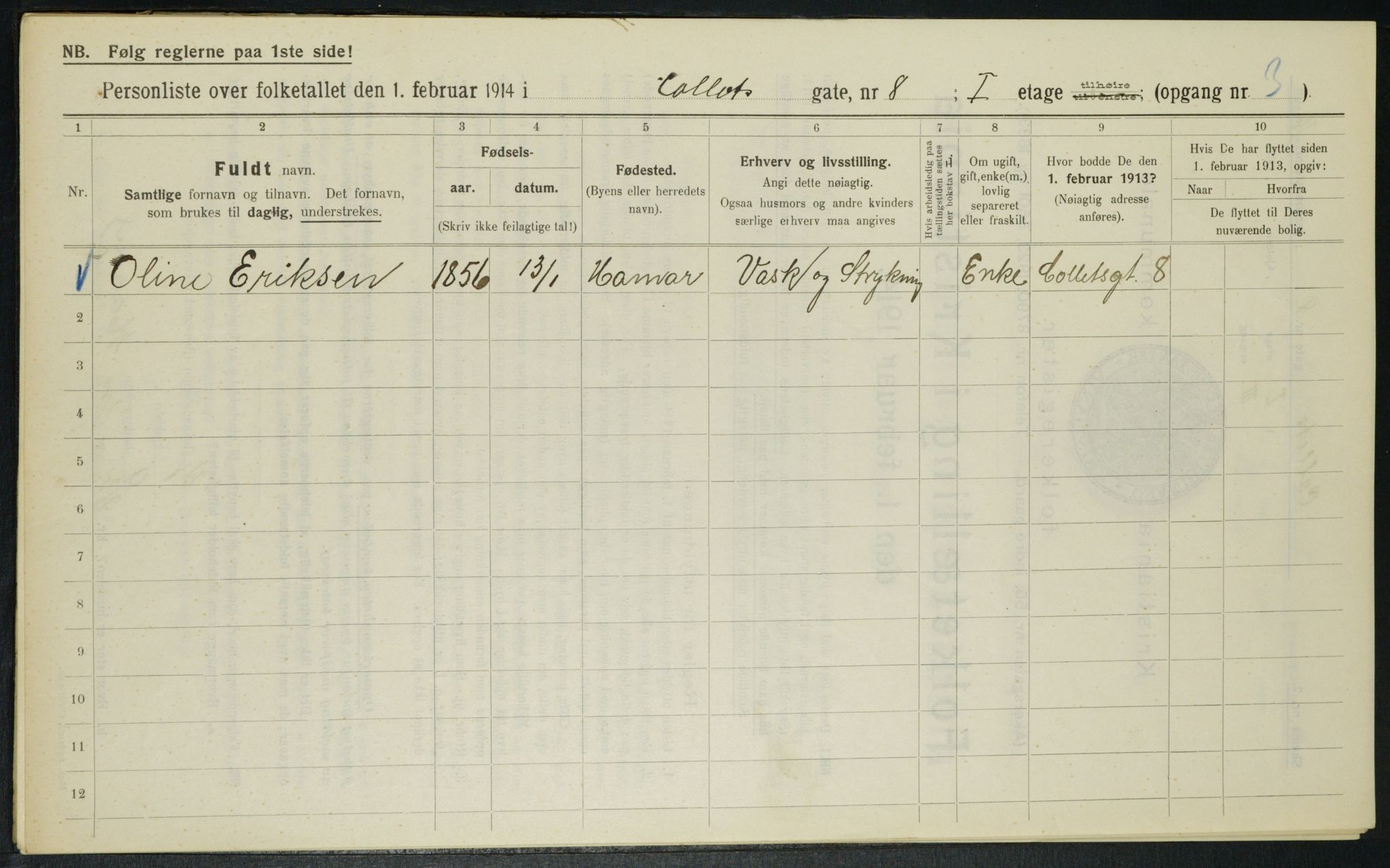 OBA, Municipal Census 1914 for Kristiania, 1914, p. 13217