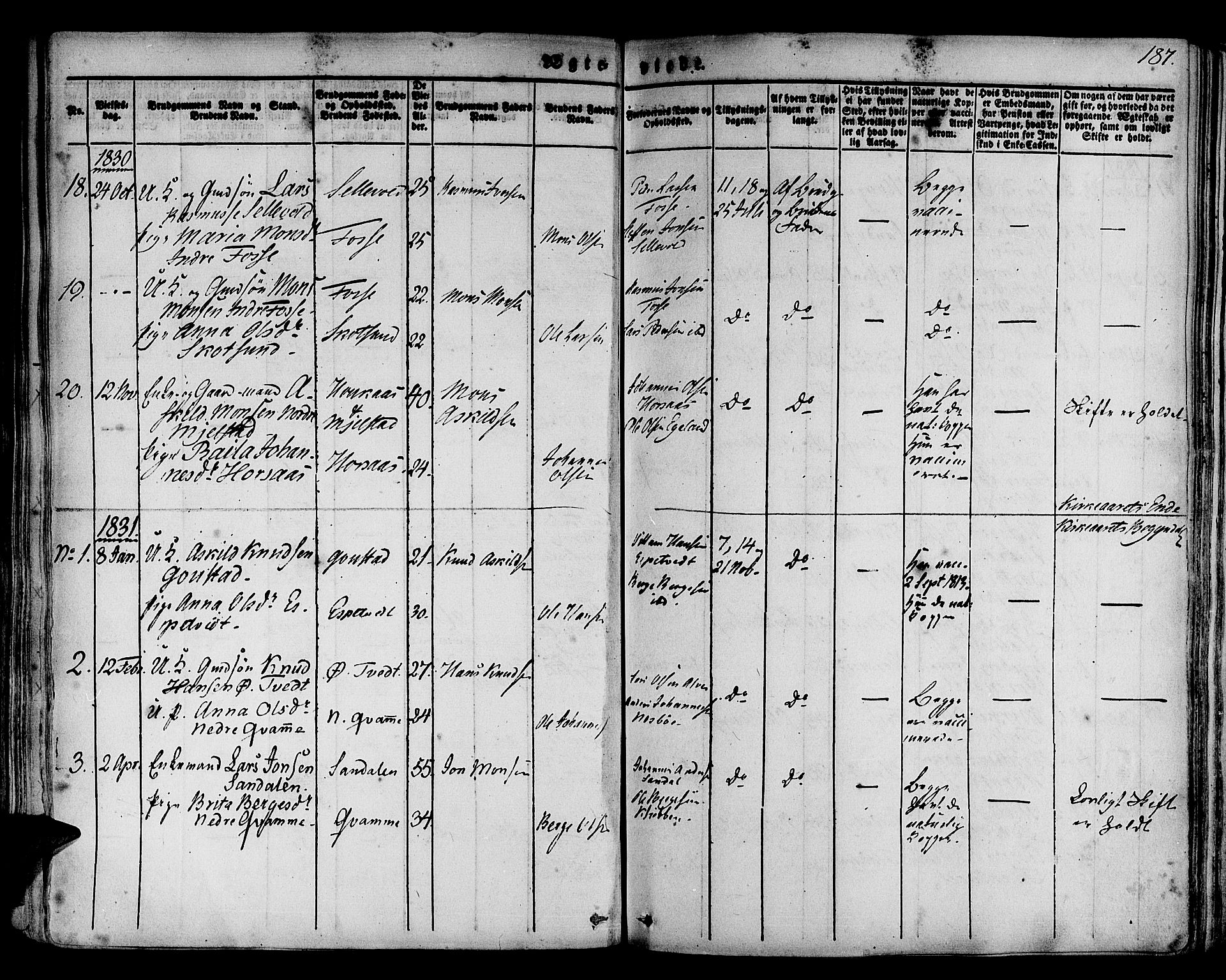 Hamre sokneprestembete, SAB/A-75501/H/Ha/Haa/Haaa/L0011: Parish register (official) no. A 11, 1826-1834, p. 187