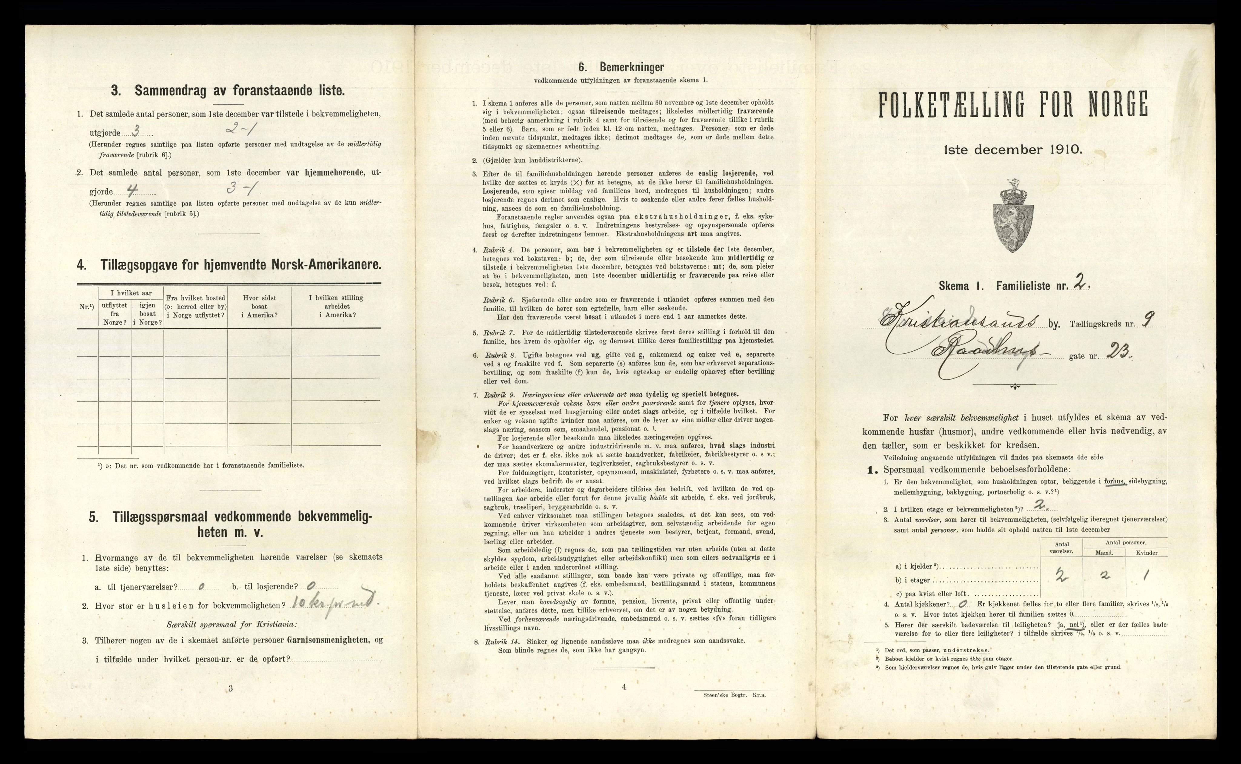 RA, 1910 census for Kristiansand, 1910, p. 2164