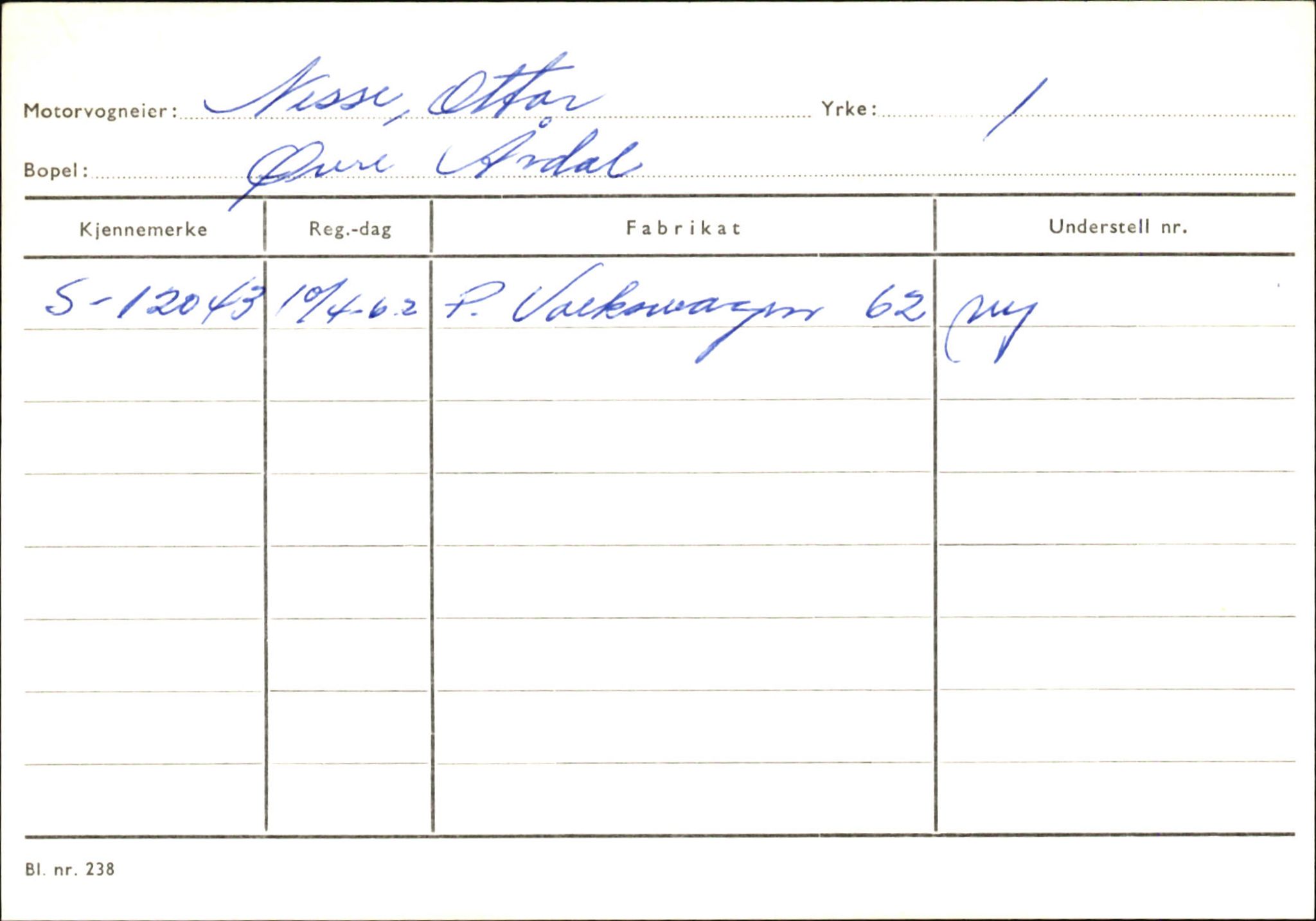 Statens vegvesen, Sogn og Fjordane vegkontor, AV/SAB-A-5301/4/F/L0145: Registerkort Vågsøy S-Å. Årdal I-P, 1945-1975, p. 2013