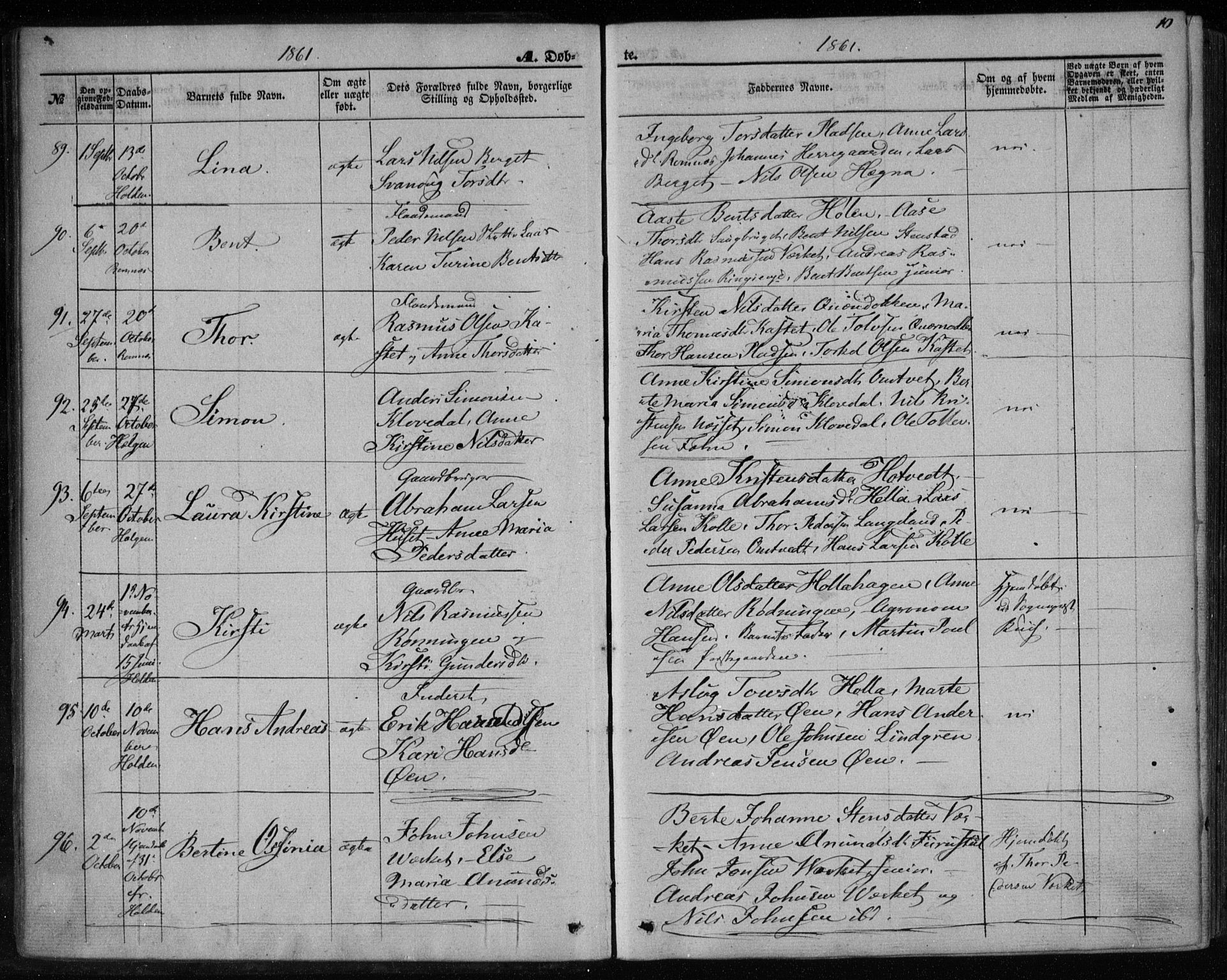 Holla kirkebøker, SAKO/A-272/F/Fa/L0006: Parish register (official) no. 6, 1861-1869, p. 10