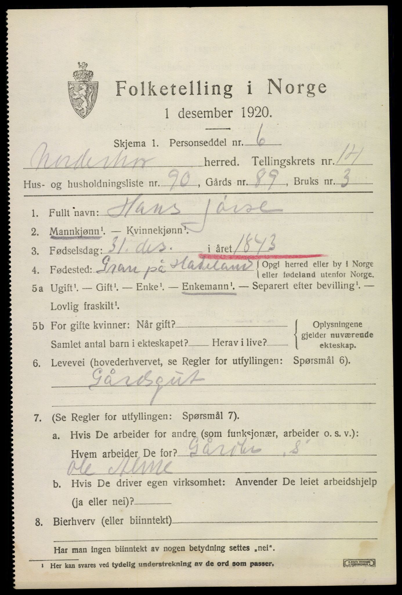 SAKO, 1920 census for Norderhov, 1920, p. 16172