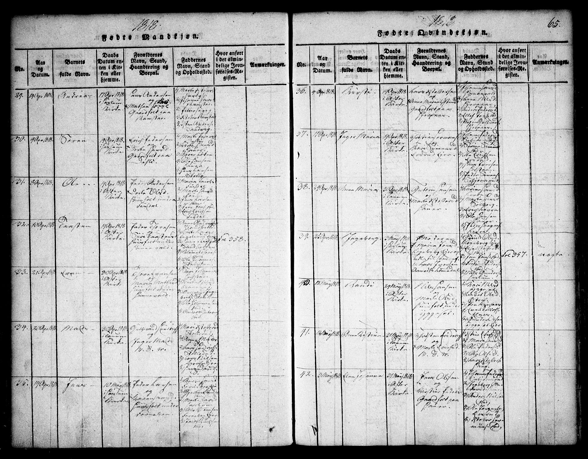 Asker prestekontor Kirkebøker, AV/SAO-A-10256a/F/Fa/L0006: Parish register (official) no. I 6, 1814-1824, p. 65