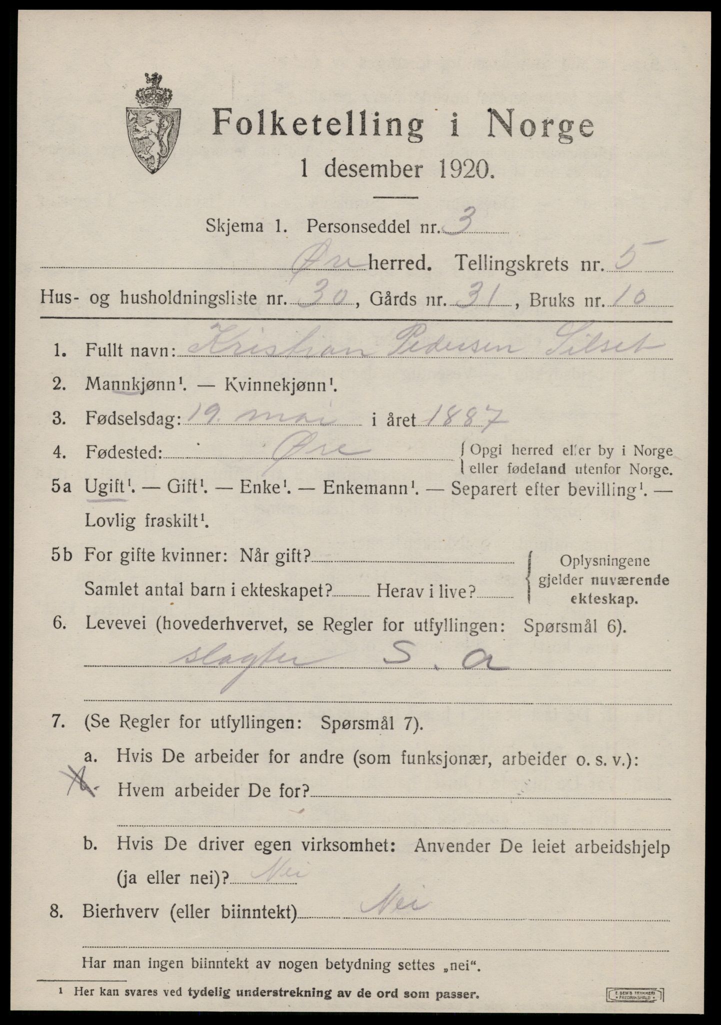 SAT, 1920 census for Øre, 1920, p. 3032