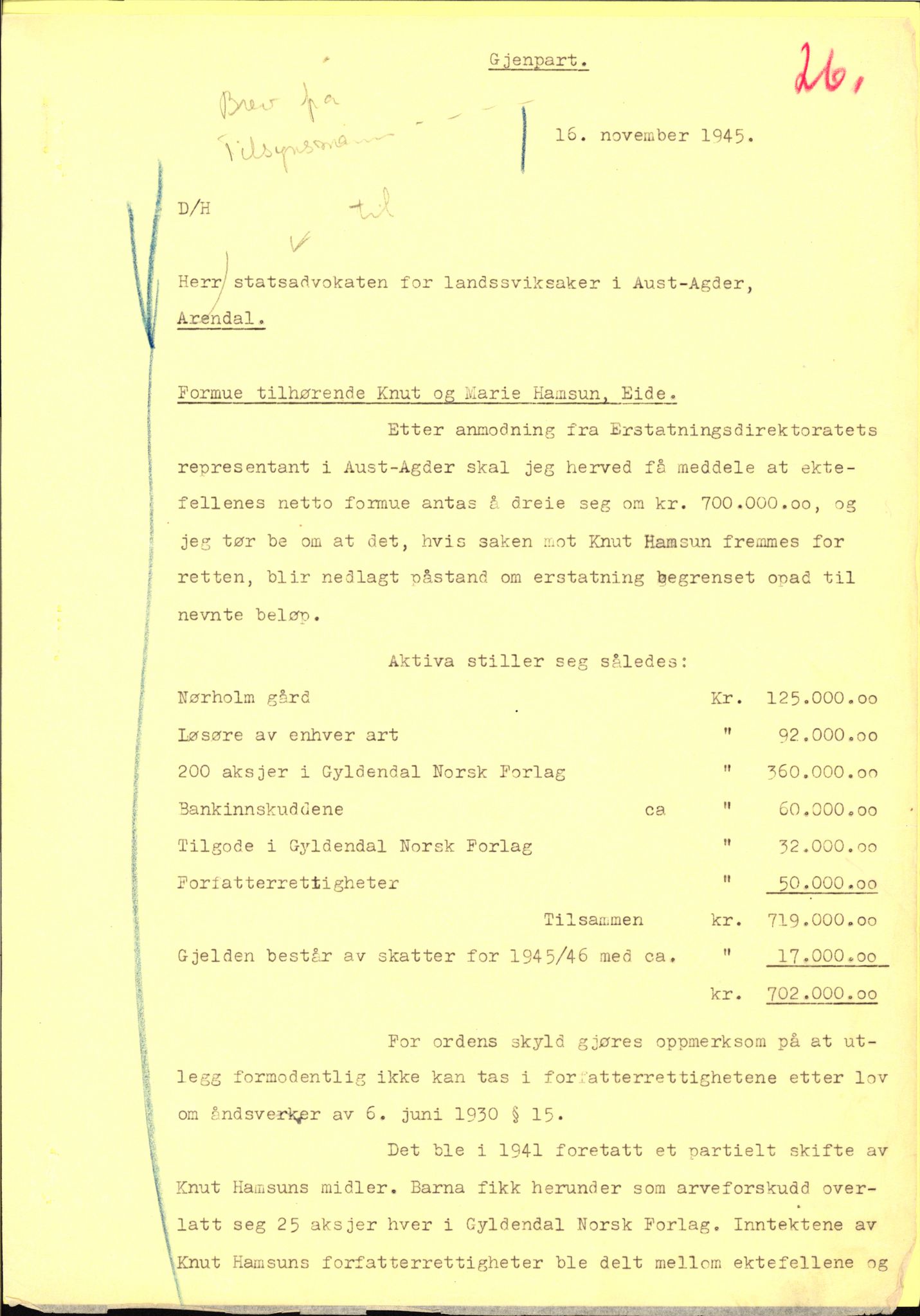 Landssvikarkivet, Arendal politikammer, AV/RA-S-3138-25/D/Dc, 1945-1951, p. 320