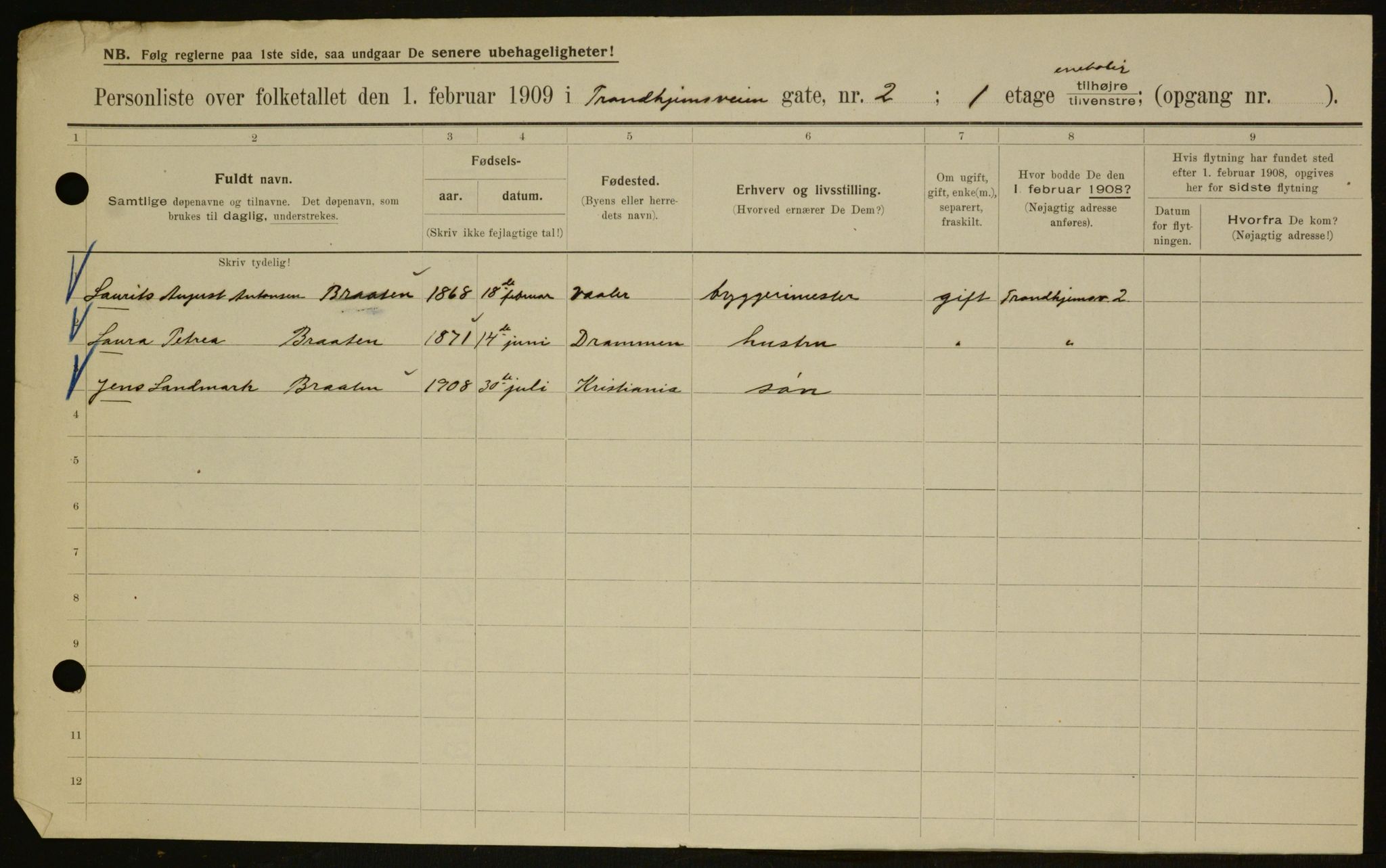 OBA, Municipal Census 1909 for Kristiania, 1909, p. 105202