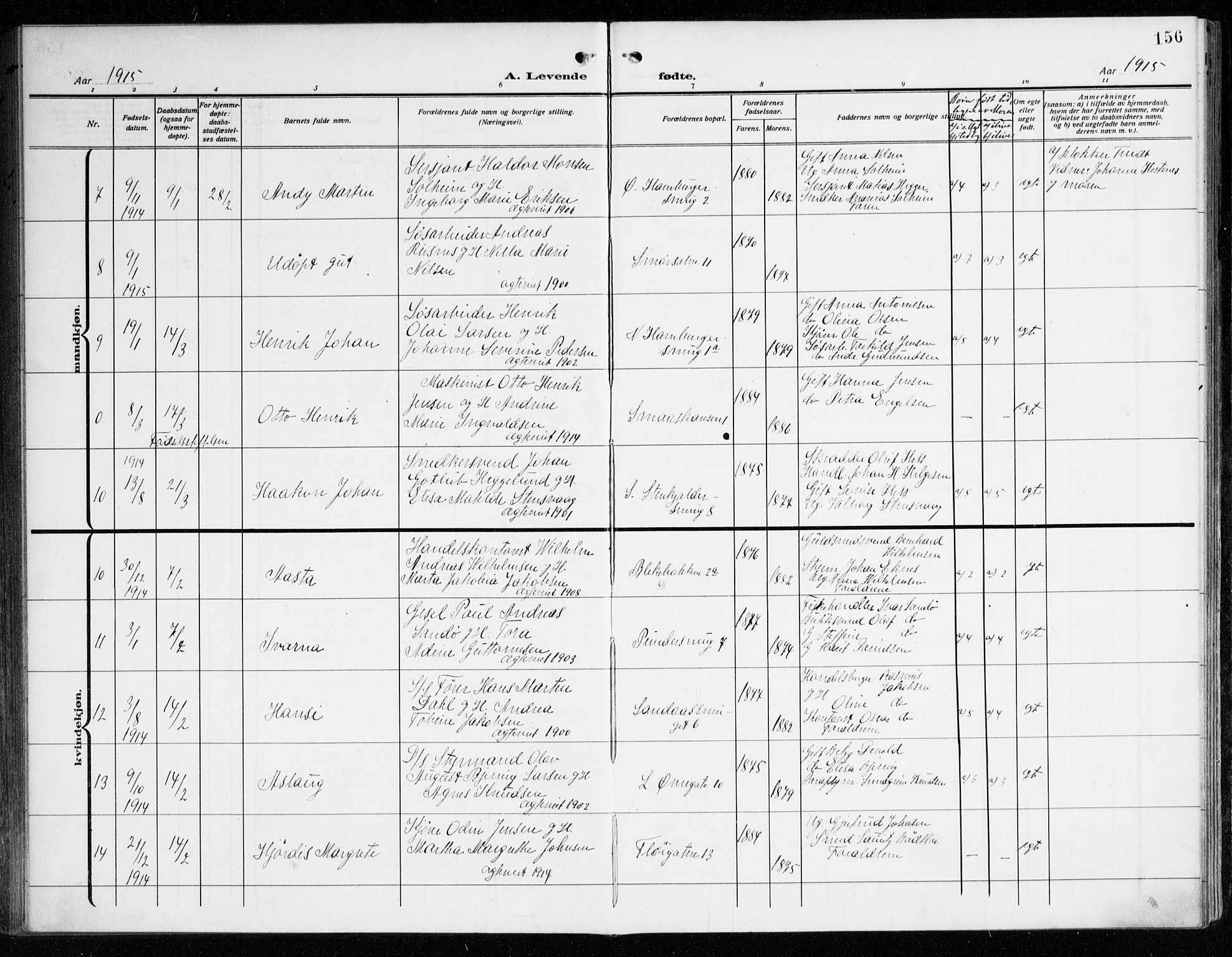 Korskirken sokneprestembete, AV/SAB-A-76101/H/Haa: Parish register (official) no. B 10, 1909-1923, p. 156