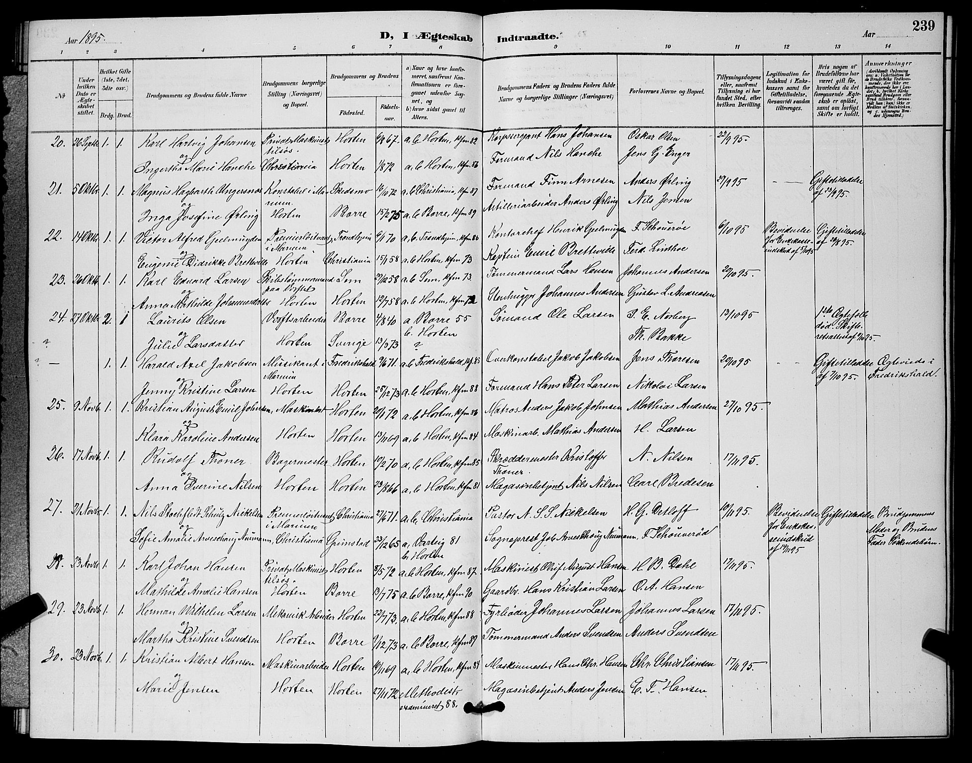 Horten kirkebøker, AV/SAKO-A-348/G/Ga/L0005: Parish register (copy) no. 5, 1888-1895, p. 239