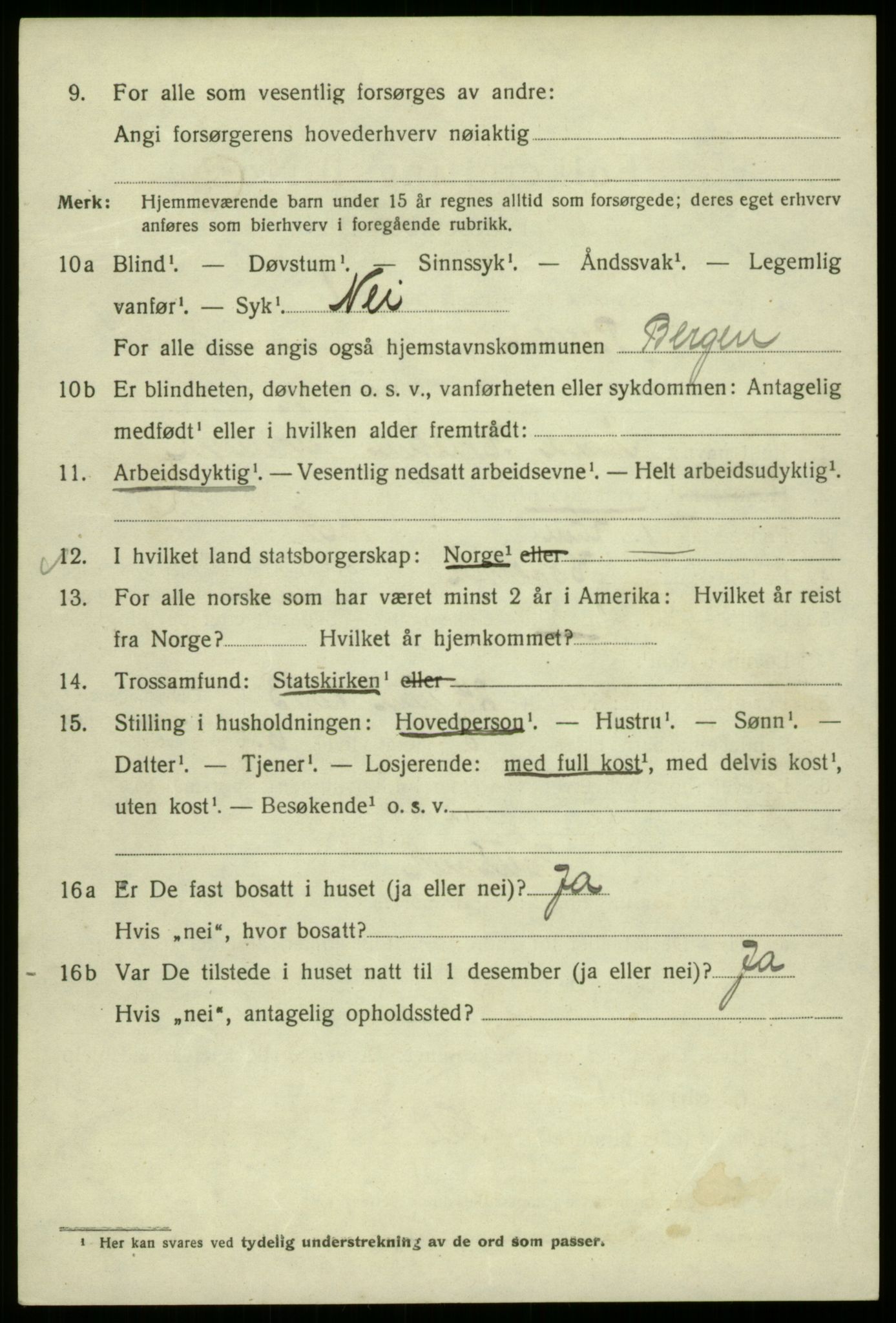 SAB, 1920 census for Bergen, 1920, p. 91782