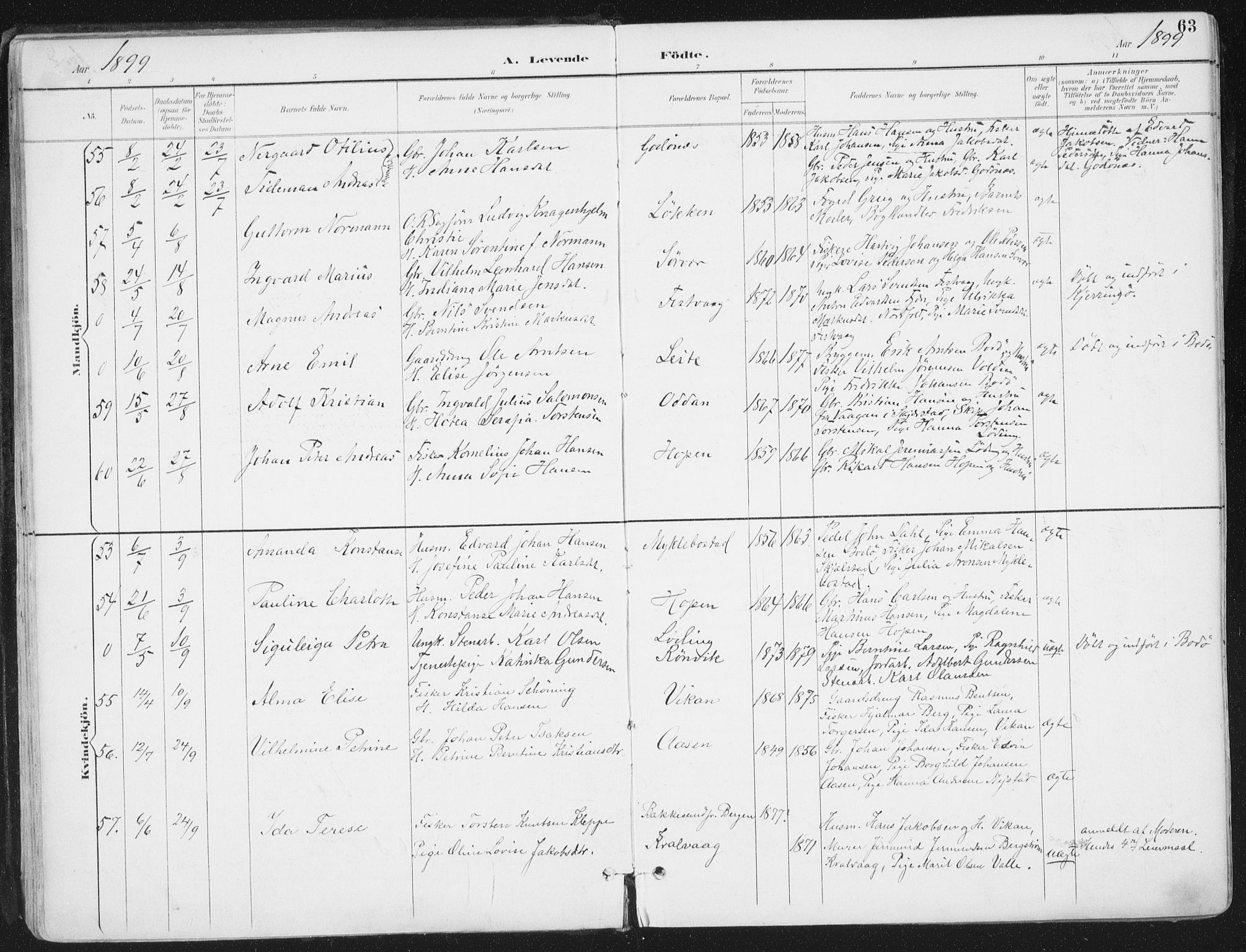 Ministerialprotokoller, klokkerbøker og fødselsregistre - Nordland, AV/SAT-A-1459/802/L0055: Parish register (official) no. 802A02, 1894-1915, p. 63