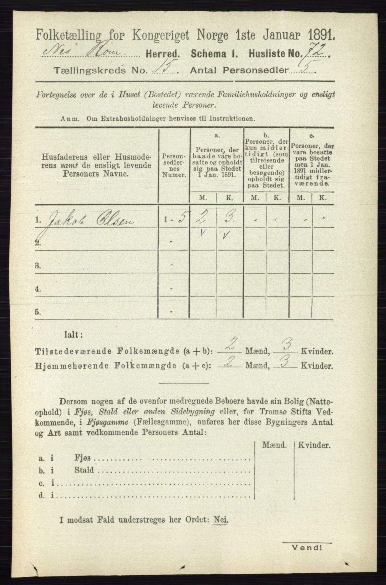 RA, 1891 census for 0236 Nes, 1891, p. 8993