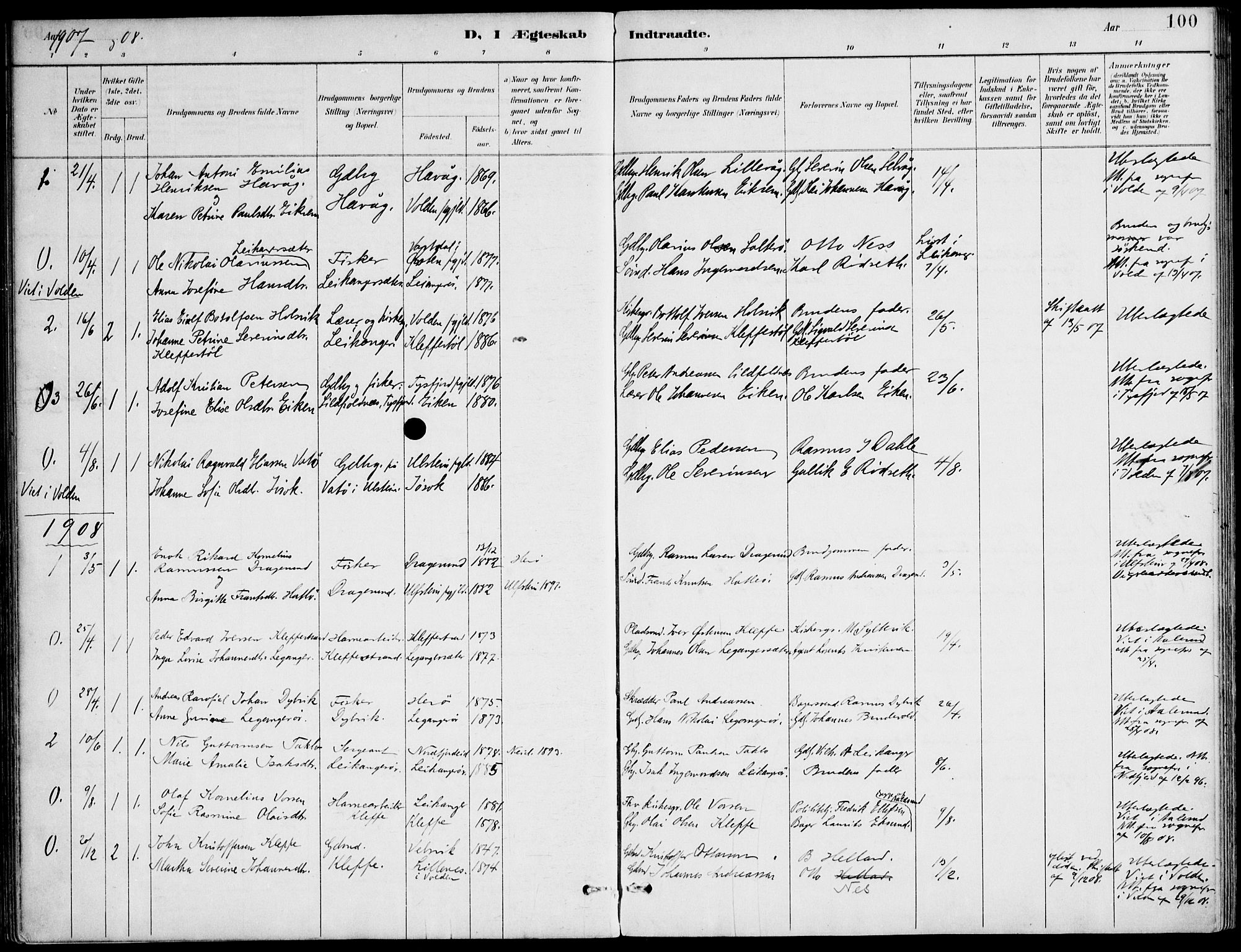 Ministerialprotokoller, klokkerbøker og fødselsregistre - Møre og Romsdal, AV/SAT-A-1454/508/L0095: Parish register (official) no. 508A02, 1887-1920, p. 100