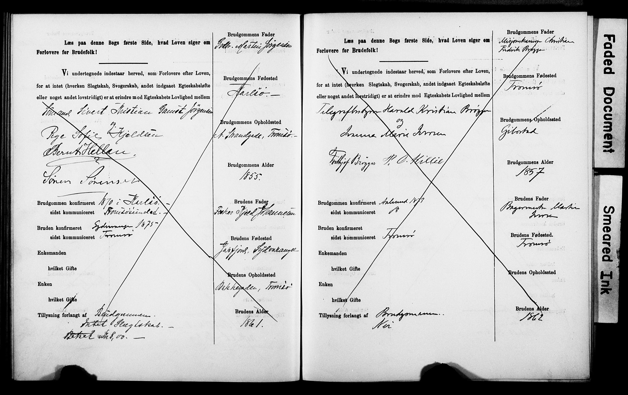 Tromsø sokneprestkontor/stiftsprosti/domprosti, AV/SATØ-S-1343/H/Hc/L0099/0001: Banns register no. 99.1, 1886-1892