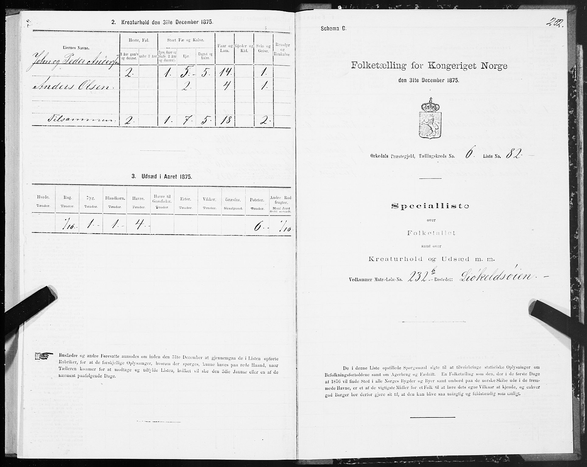 SAT, 1875 census for 1638P Orkdal, 1875, p. 3252