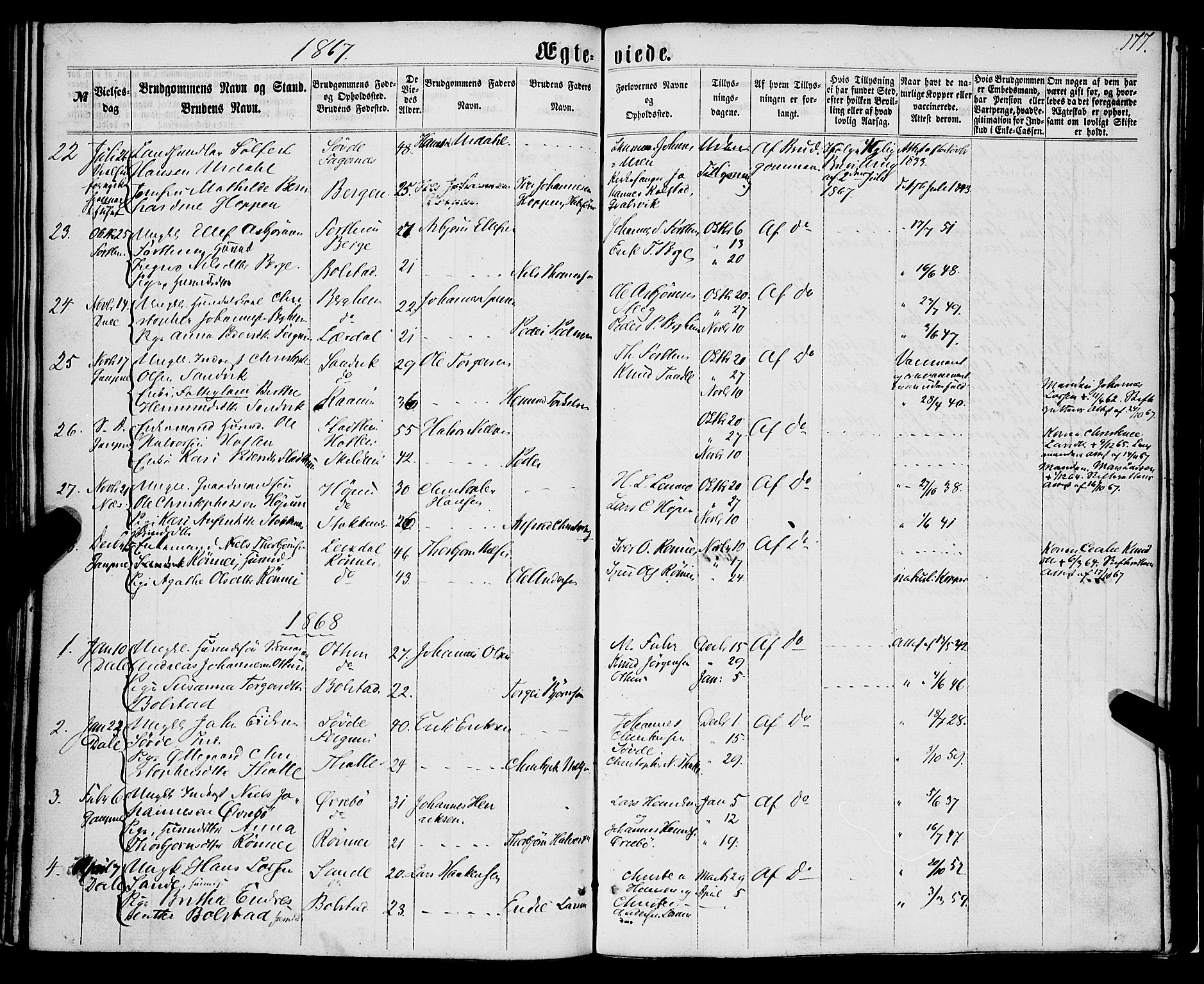 Luster sokneprestembete, AV/SAB-A-81101/H/Haa/Haaa/L0008: Parish register (official) no. A 8, 1860-1870, p. 177