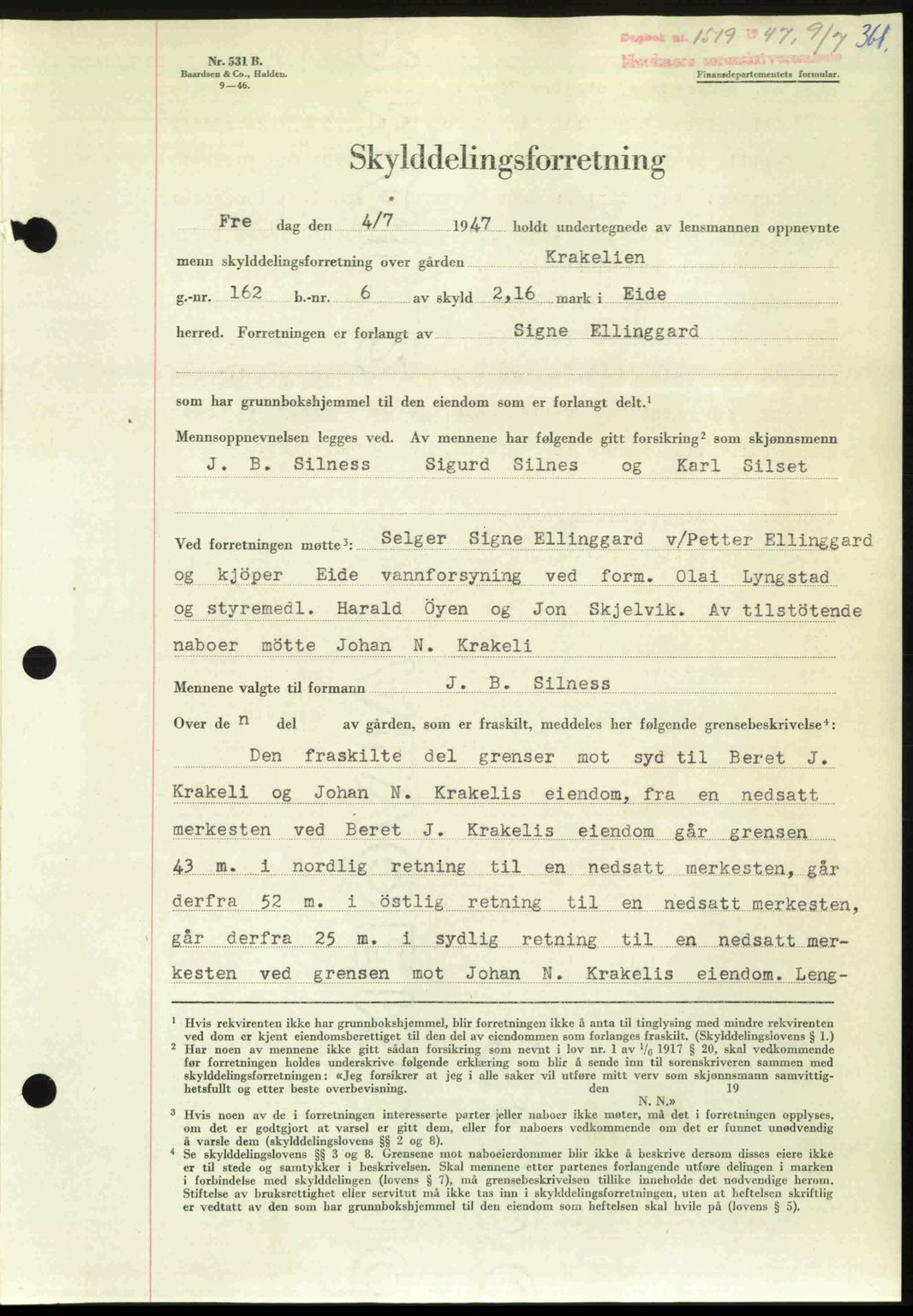 Nordmøre sorenskriveri, AV/SAT-A-4132/1/2/2Ca: Mortgage book no. A105, 1947-1947, Diary no: : 1519/1947