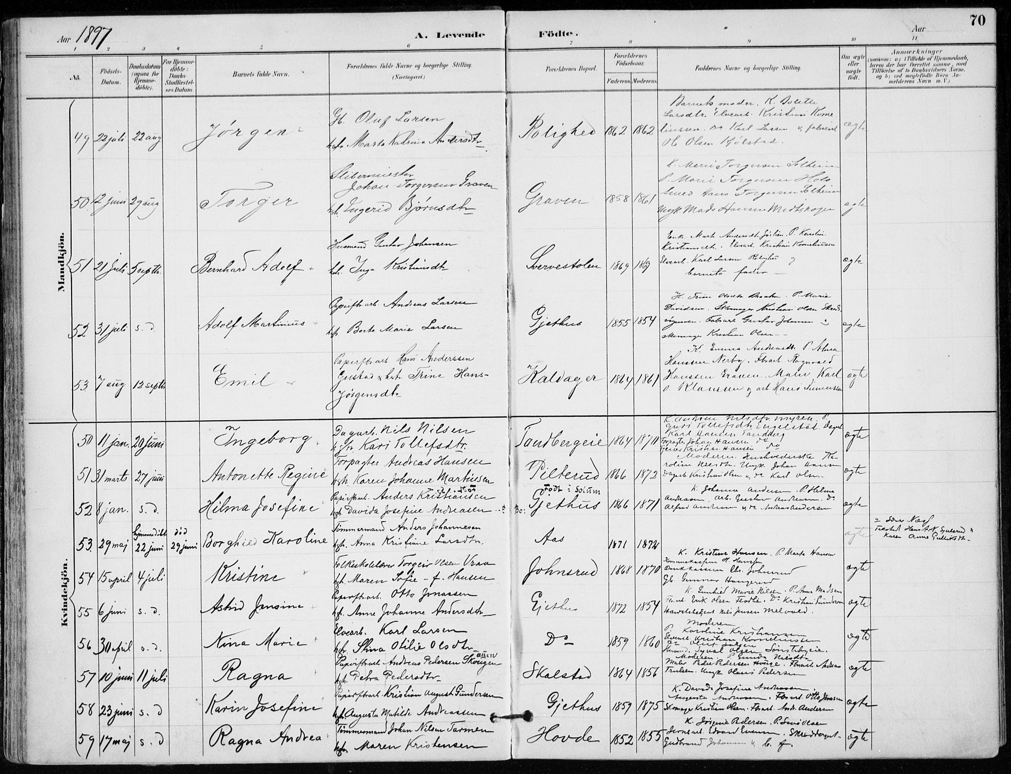 Modum kirkebøker, AV/SAKO-A-234/F/Fa/L0012: Parish register (official) no. 12, 1890-1898, p. 70