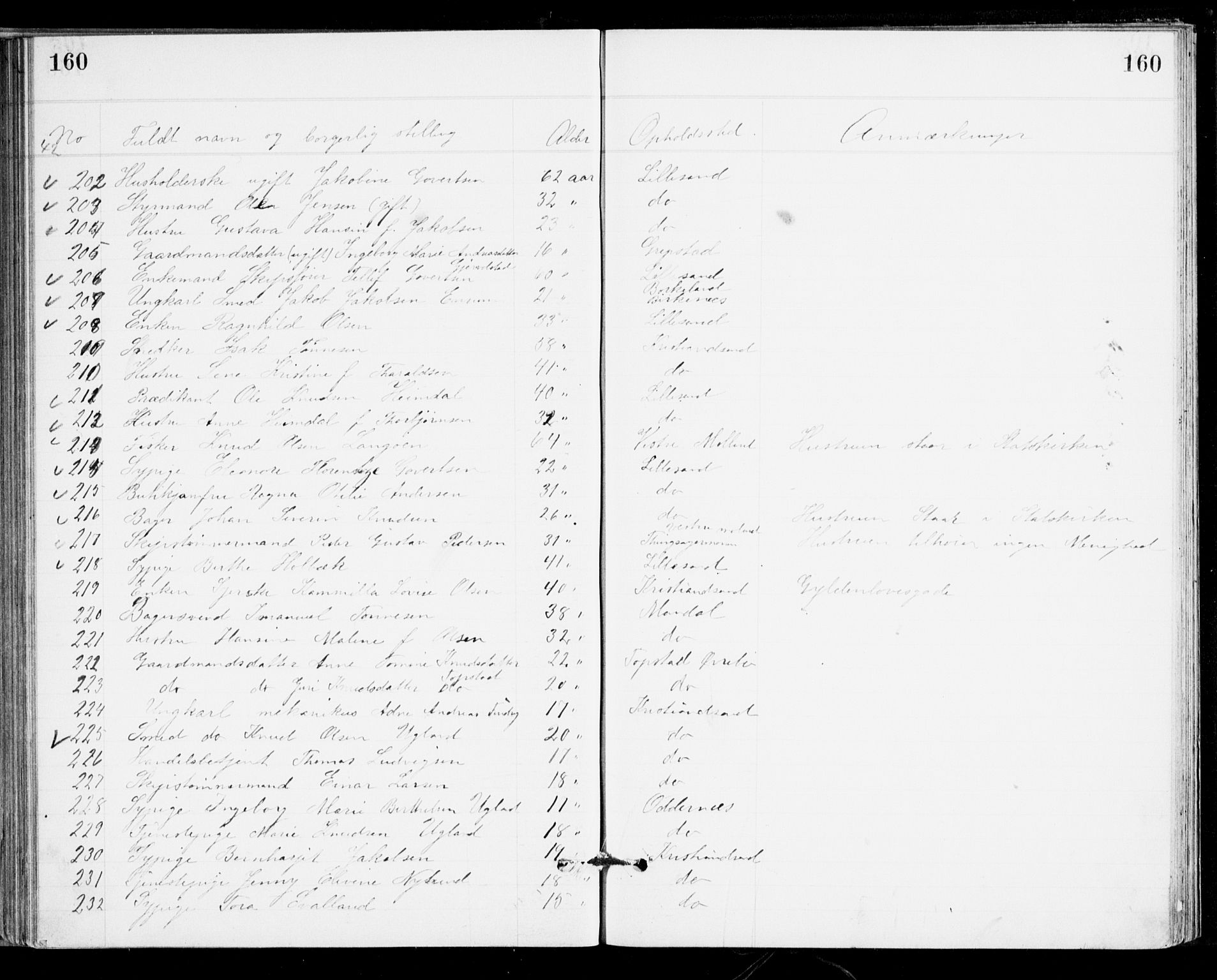 Den evangelisk-lutherske frikirke, Kristiansand, AV/SAK-1292-0017/F/Fa/L0002: Dissenter register no. F 10, 1889-1892, p. 160