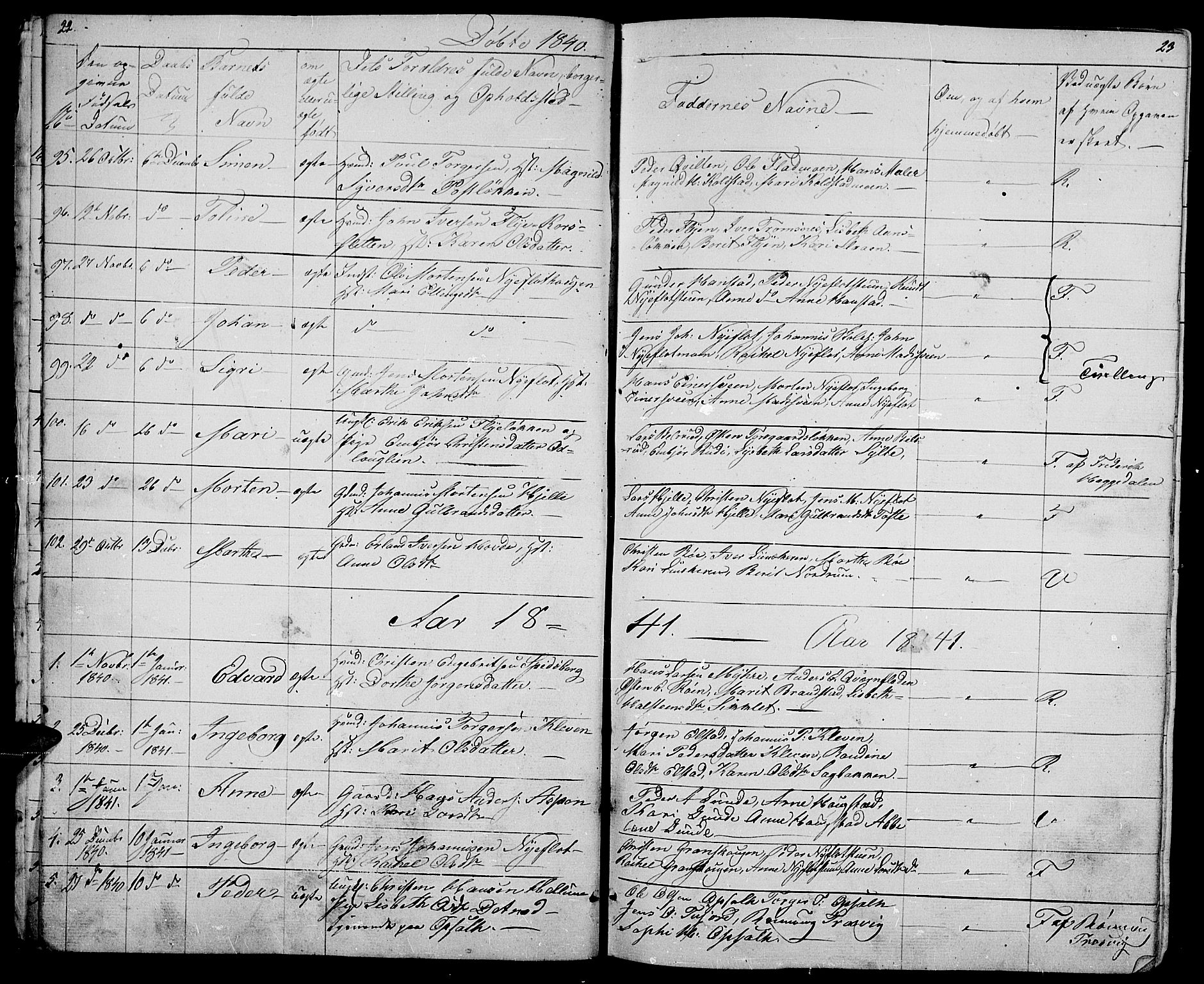 Ringebu prestekontor, SAH/PREST-082/H/Ha/Hab/L0002: Parish register (copy) no. 2, 1839-1853, p. 22-23